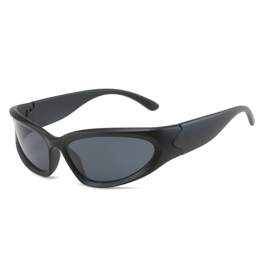 BAWUYI Y2K Wrap Around Sunglasses for Men & Women - Retro 2000s Fashion Accessories, UV400 Protection, Black Frame with Grey Lens - Perfect for Sports, Biking & Outdoor Activities