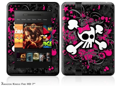 Stylish Girly Skull & Bones Decal Skin for 2012 Amazon Kindle Fire HD 7