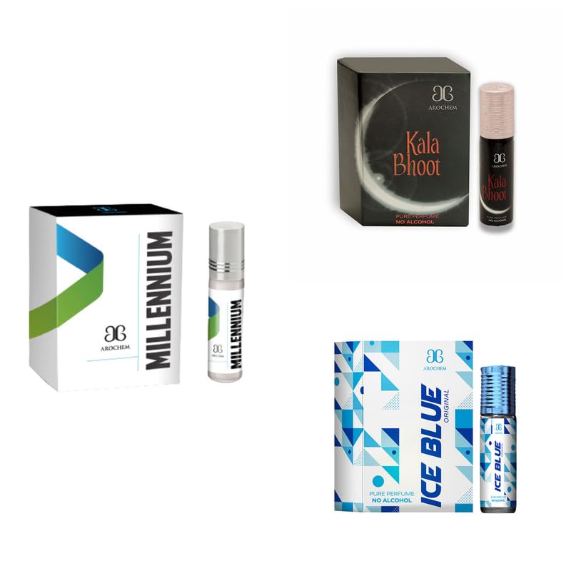 Millennium Kala Bhoot Ice Blue Roll-On Perfume Oil - Pack of 3 (6ml Each) | Premium Attar Fragrance for Men & Women | Long-Lasting Scent for Daily Wear, Special Occasions & Gift Giving