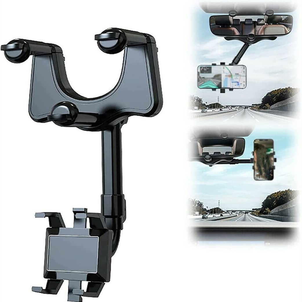 360° Rotatable & Retractable Car Phone Mount - Universal Rearview Mirror Phone Holder for All Smartphones | Perfect for GPS Navigation, Hands-Free Calling & Road Trips