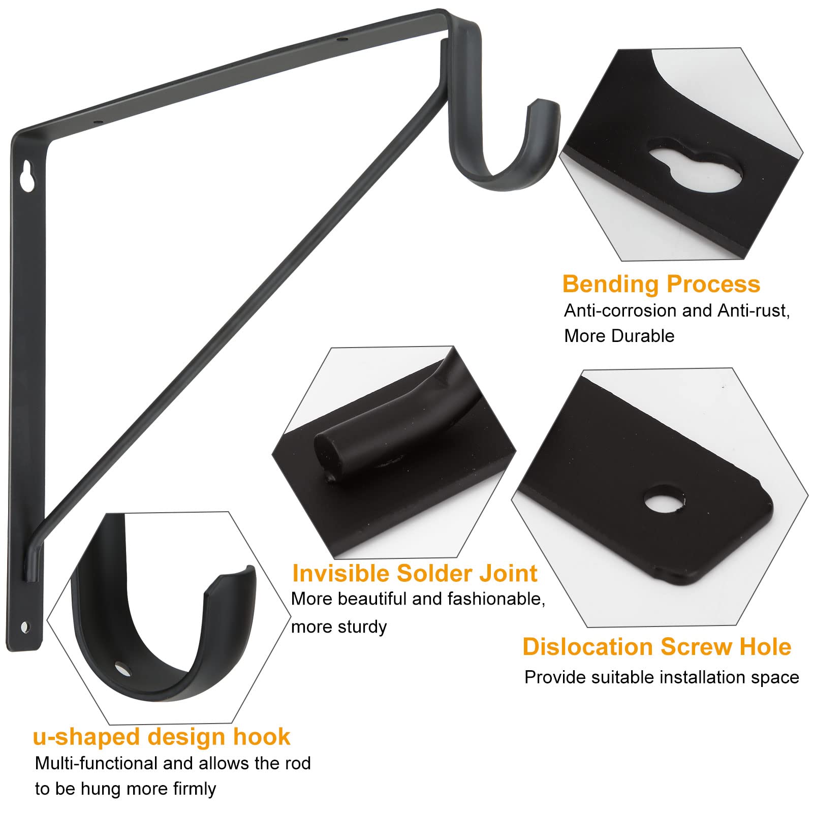 4 Pack Heavy Duty Closet Rod Brackets - 11
