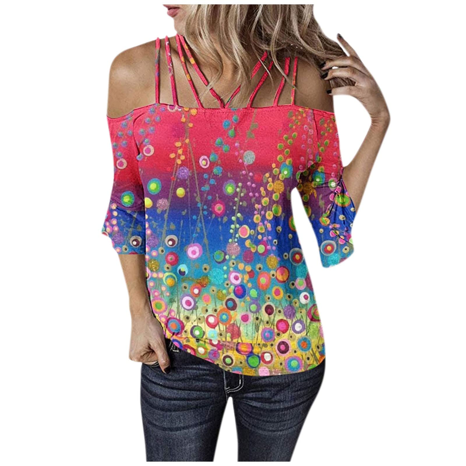 Women's Cold Shoulder Tops - Spaghetti Strap Off Shoulder Blouses with Half Sleeves for Casual Wear | Perfect for Summer Outfits, Beach Vacations & Date Nights