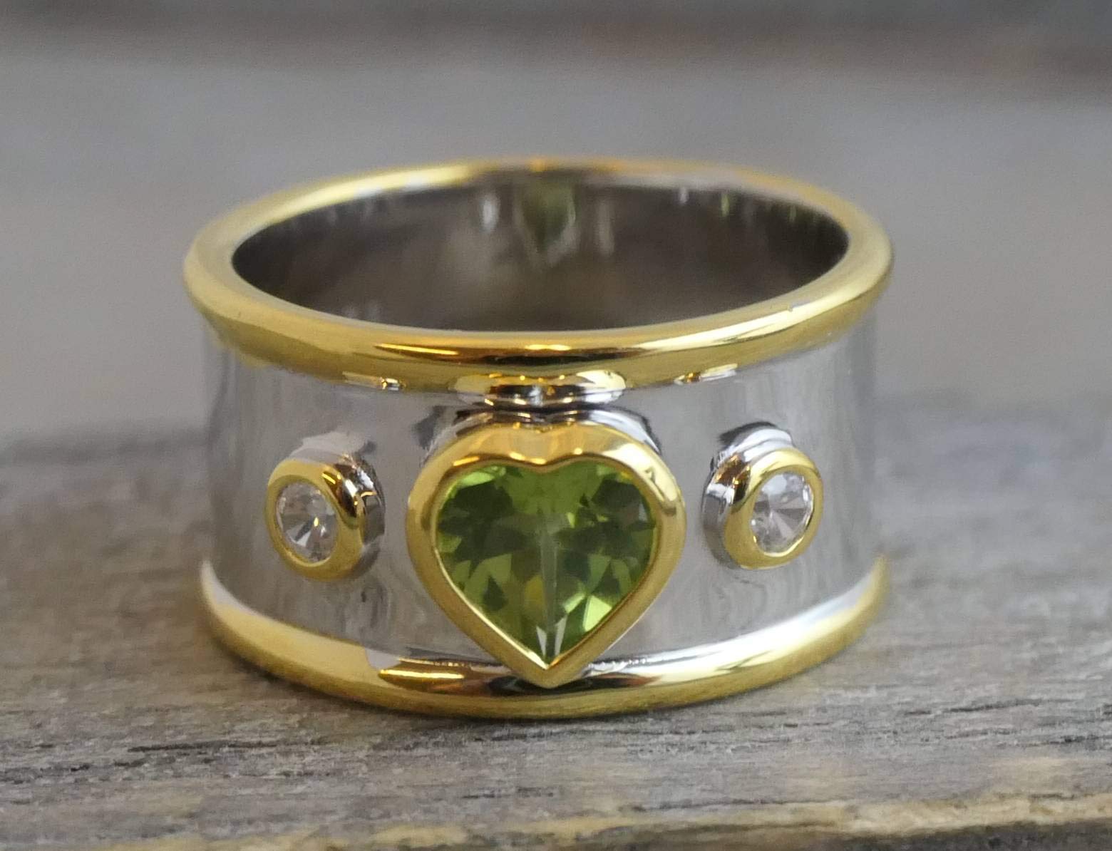 Peridot & Zircon Heart Shaped Sterling Silver Ring - Natural Gemstone Jewelry, August Birthstone - Handmade Gift for Women, Valentine's Day, Mother's Day & Birthday - Perfect for Romantic Occasions, Anniversary Celebrations & Special Surprises