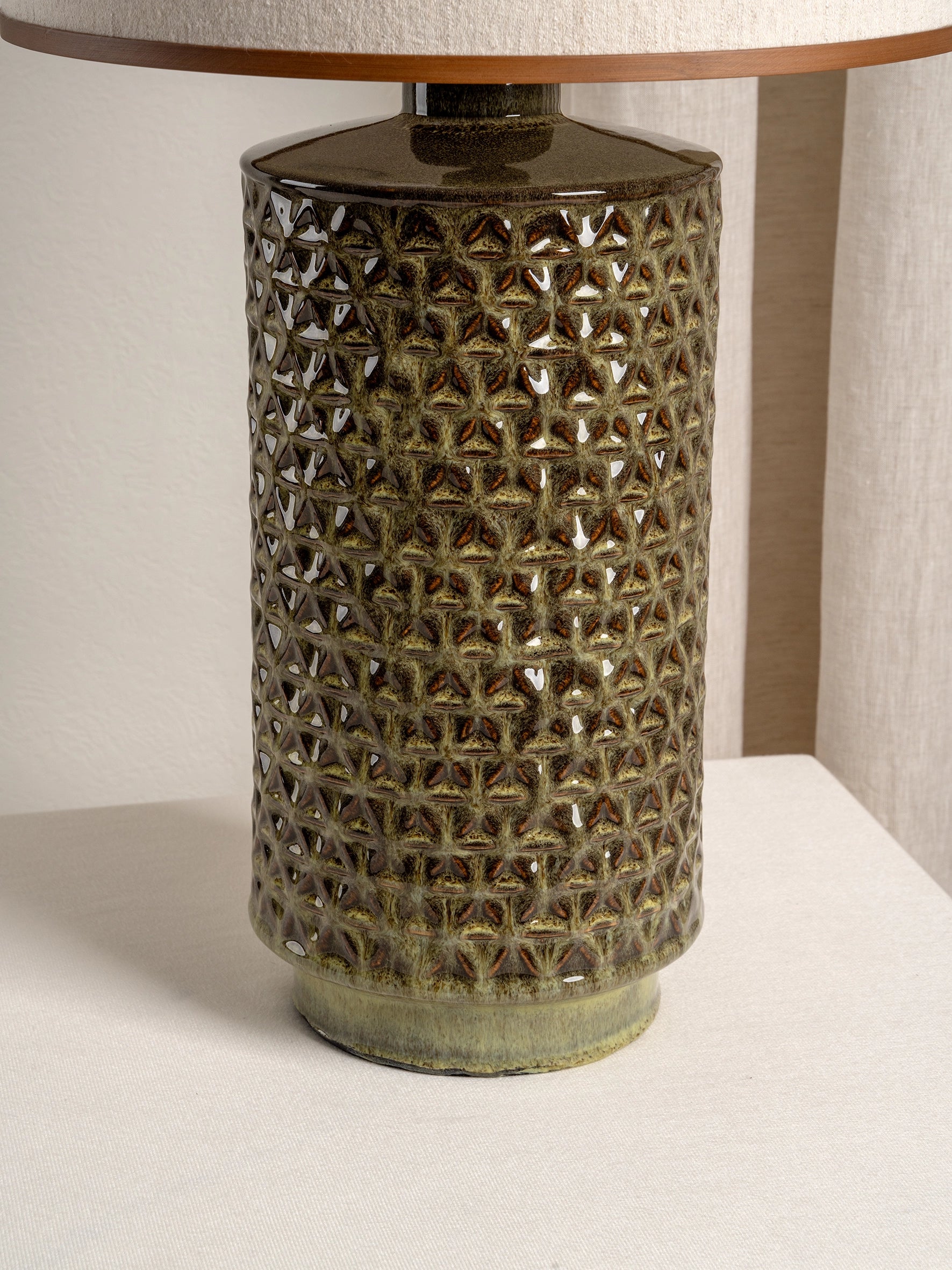 Tall Green Glazed Ceramic Table Lamp - Modern Home & Office Lighting for Living Room, Bedroom, or Study | Filaree