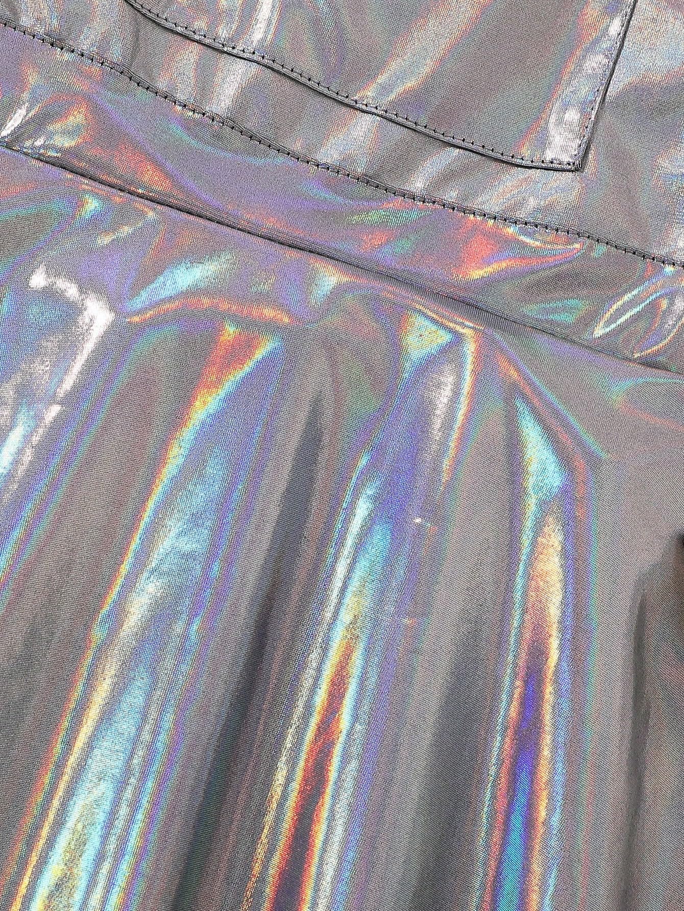 WDIRARA Girls' Metallic High Waist Overalls Holographic Suspender Party Dress with Flared Skirt - Perfect for Birthday Parties, Photo Shoots & Special Occasions