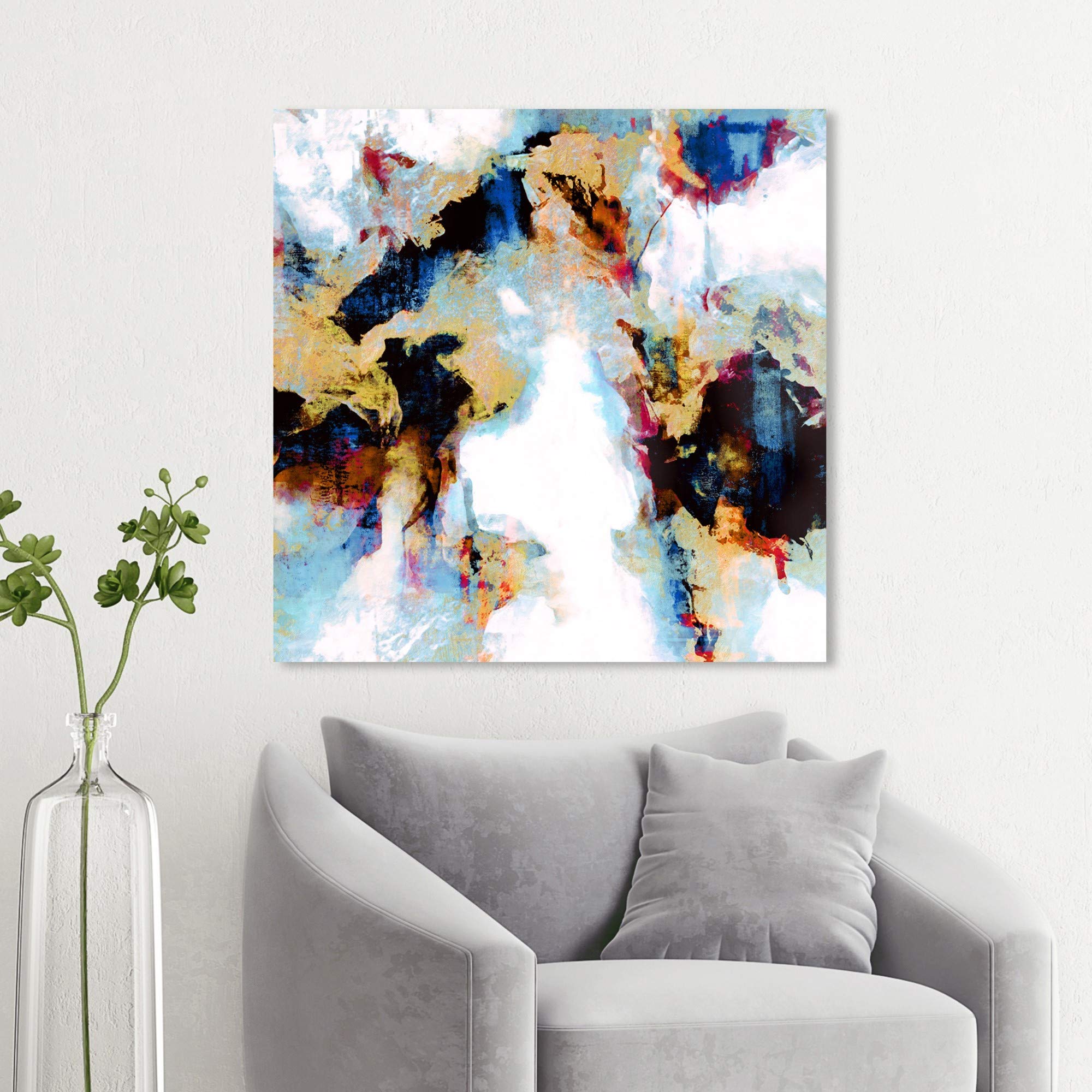 Abstract Wall Art Canvas Print 'Explosive Shades of City Lights' - 30x30 Inch Brown & Black Modern Home Decor Painting for Living Room, Bedroom & Office