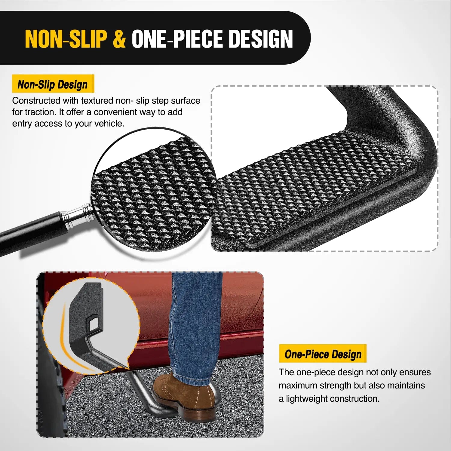 Universal Slip-Proof Aluminum Side Step Nerf Bars for Chevy, Ford, Toyota, GMC, Dodge & RAM Trucks (2-Pack) - Heavy Duty Running Boards for Off-Road & Daily Driving