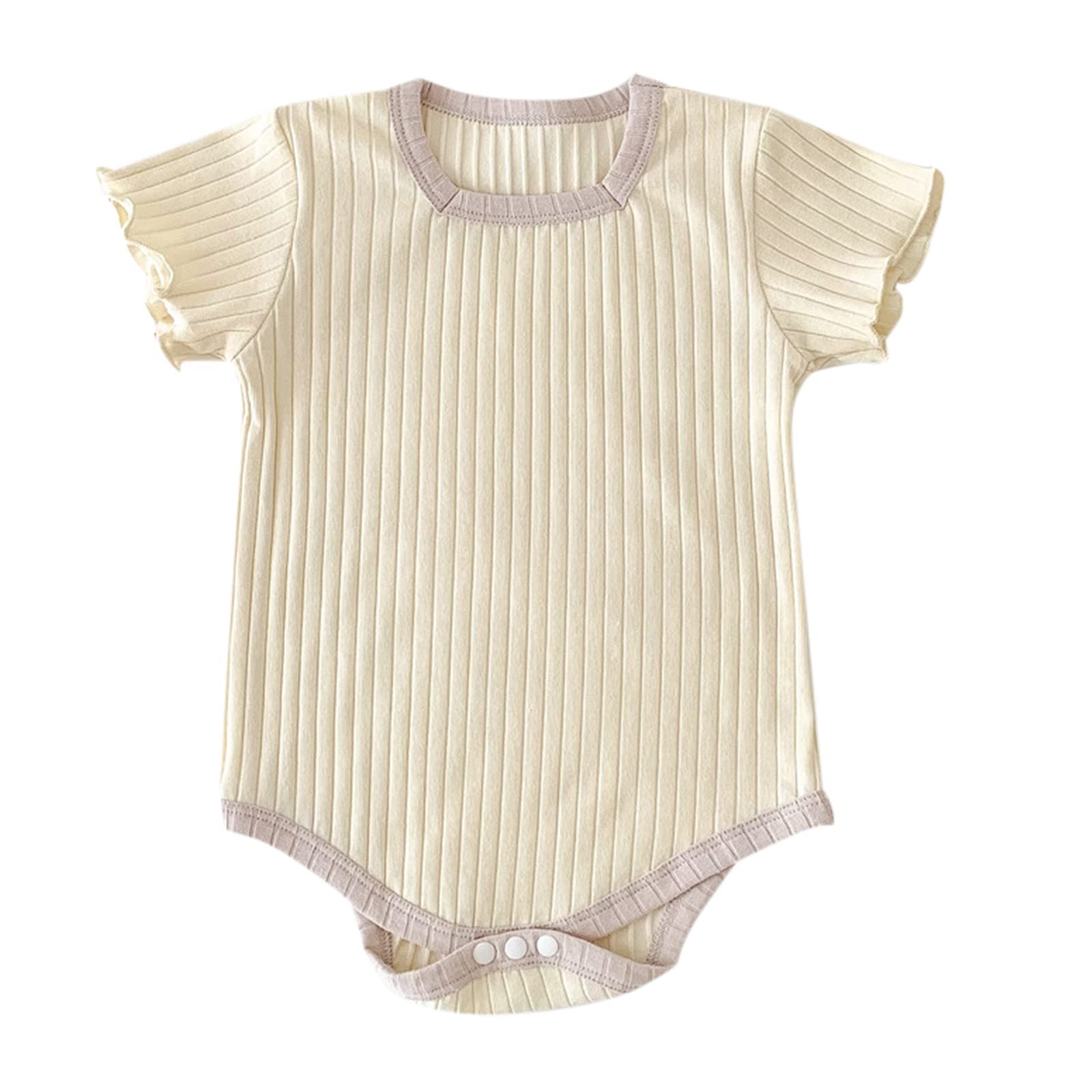 Adorable Toddler Romper for Boys & Girls - Short Ruffled Sleeve Patchwork Ribbed Bodysuit Outfit | Perfect for Playdates, Summer Outings & Photo Shoots