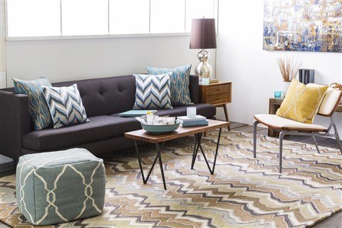 Hand-Tufted Modern Abstract Area Rug 5x8 Feet - Neutral Tan & Beige Linear Design for Living Room, Bedroom & Office Decor | Surya Classics Collection