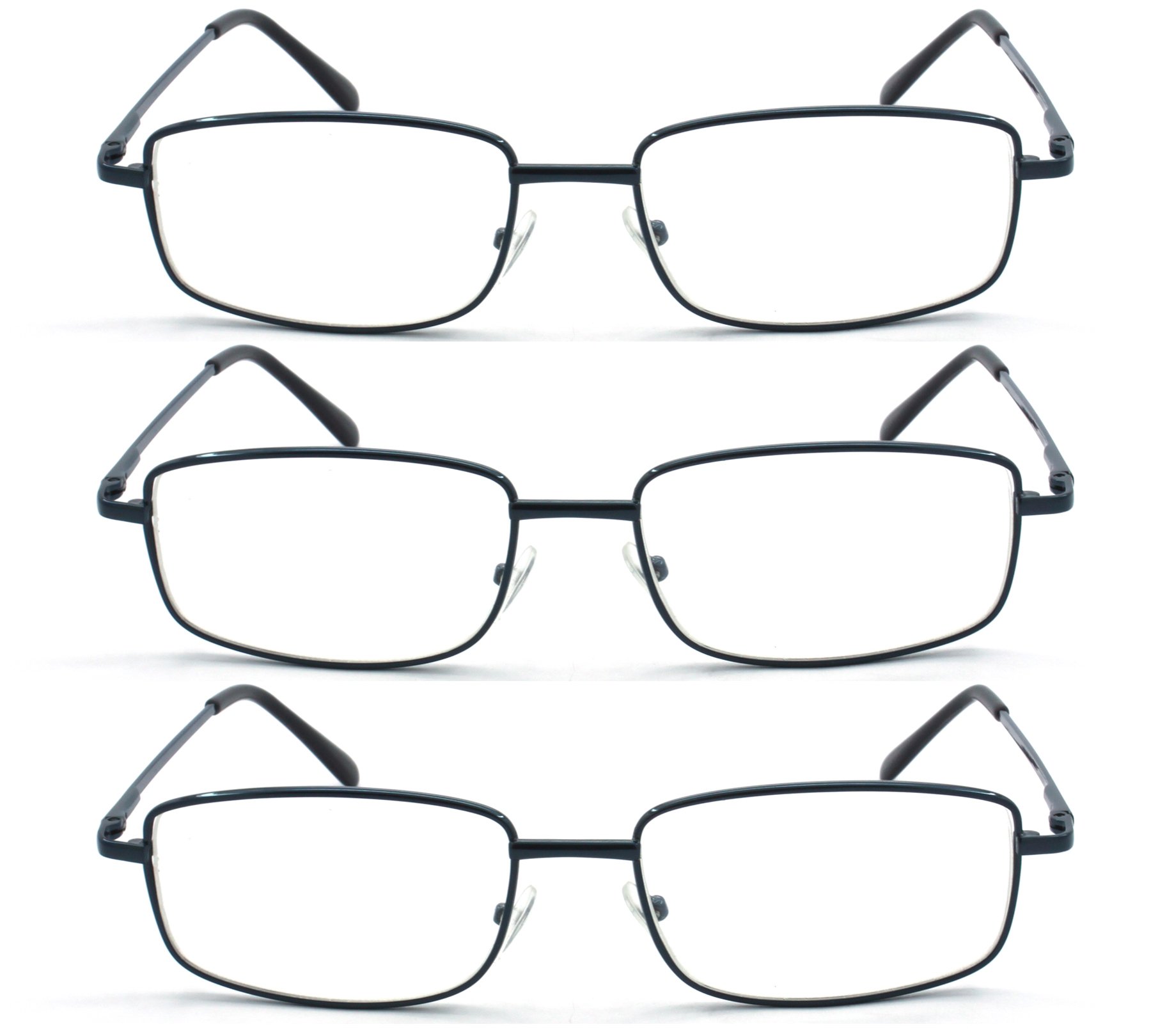 Extra Wide Rectangular Metal Reading Glasses for Men & Women - Lightweight Comfortable Readers for Books, Computers & Close Work