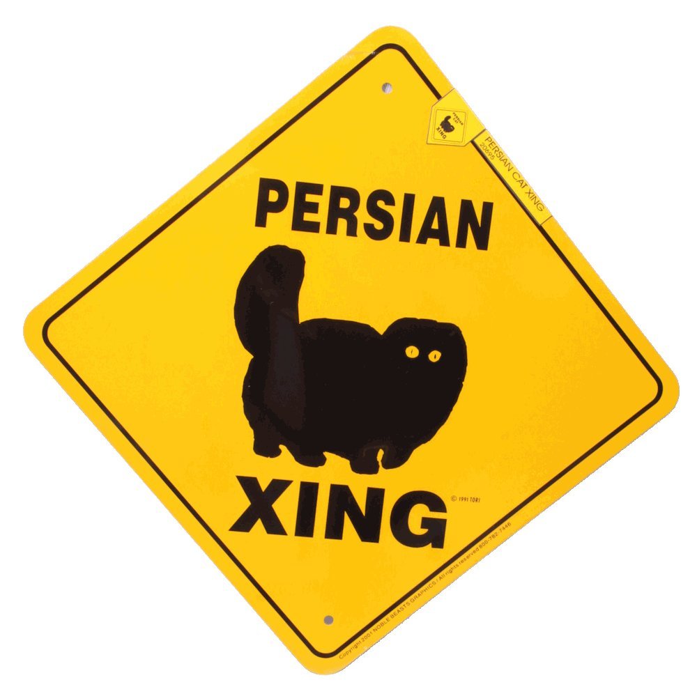 Persian Cat Crossing Sign - Vintage Style Road Sign for Cat Lovers | Perfect for Home Decor, Garden, and Pet-Themed Parties