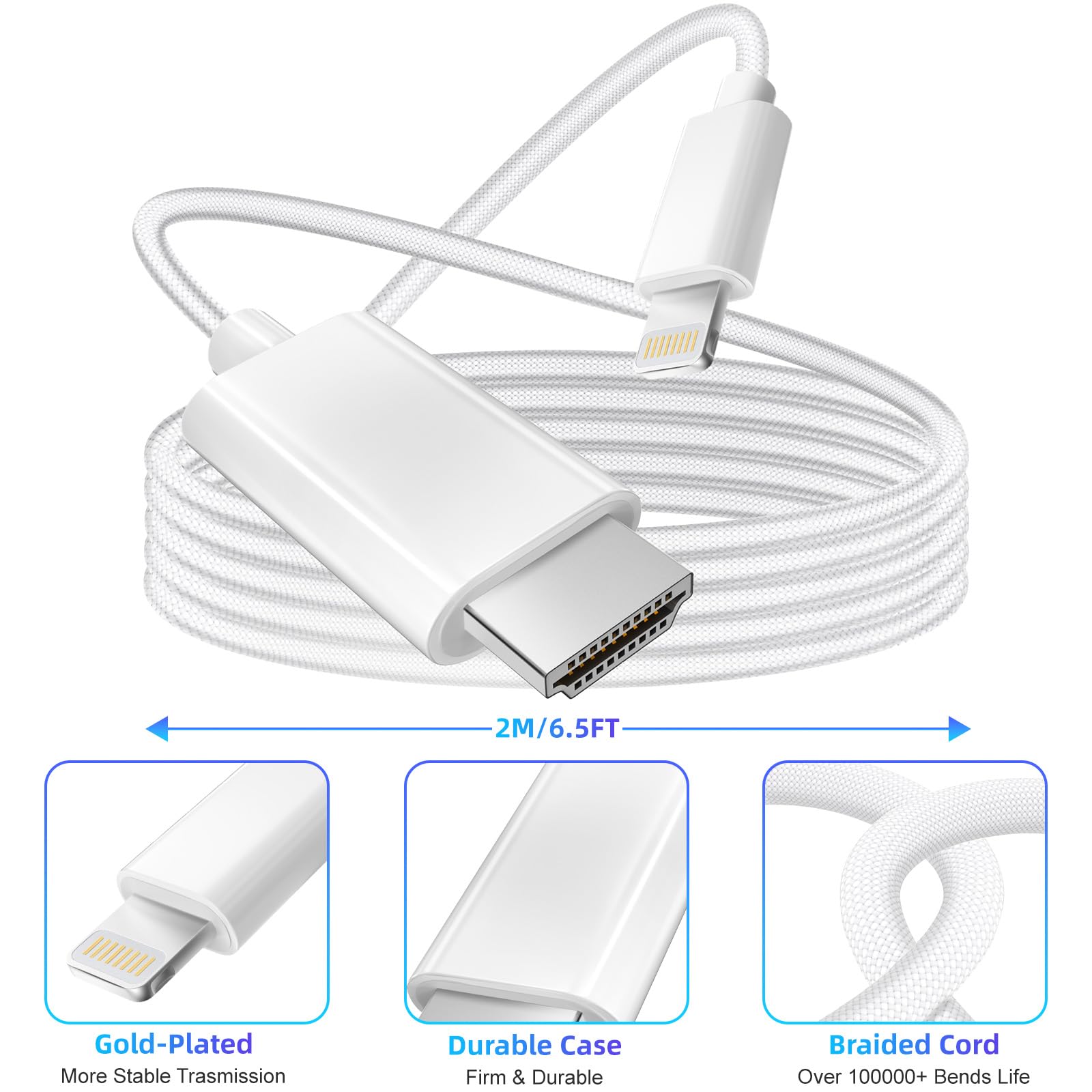 Certified Lightning to HDMI Adapter for iPhone & iPad - 1080P HD Digital AV Cable for Apple iPhone 14/13/12/11/X to TV, Monitor, Projector - Perfect for Home Theater, Presentations & Screen Mirroring