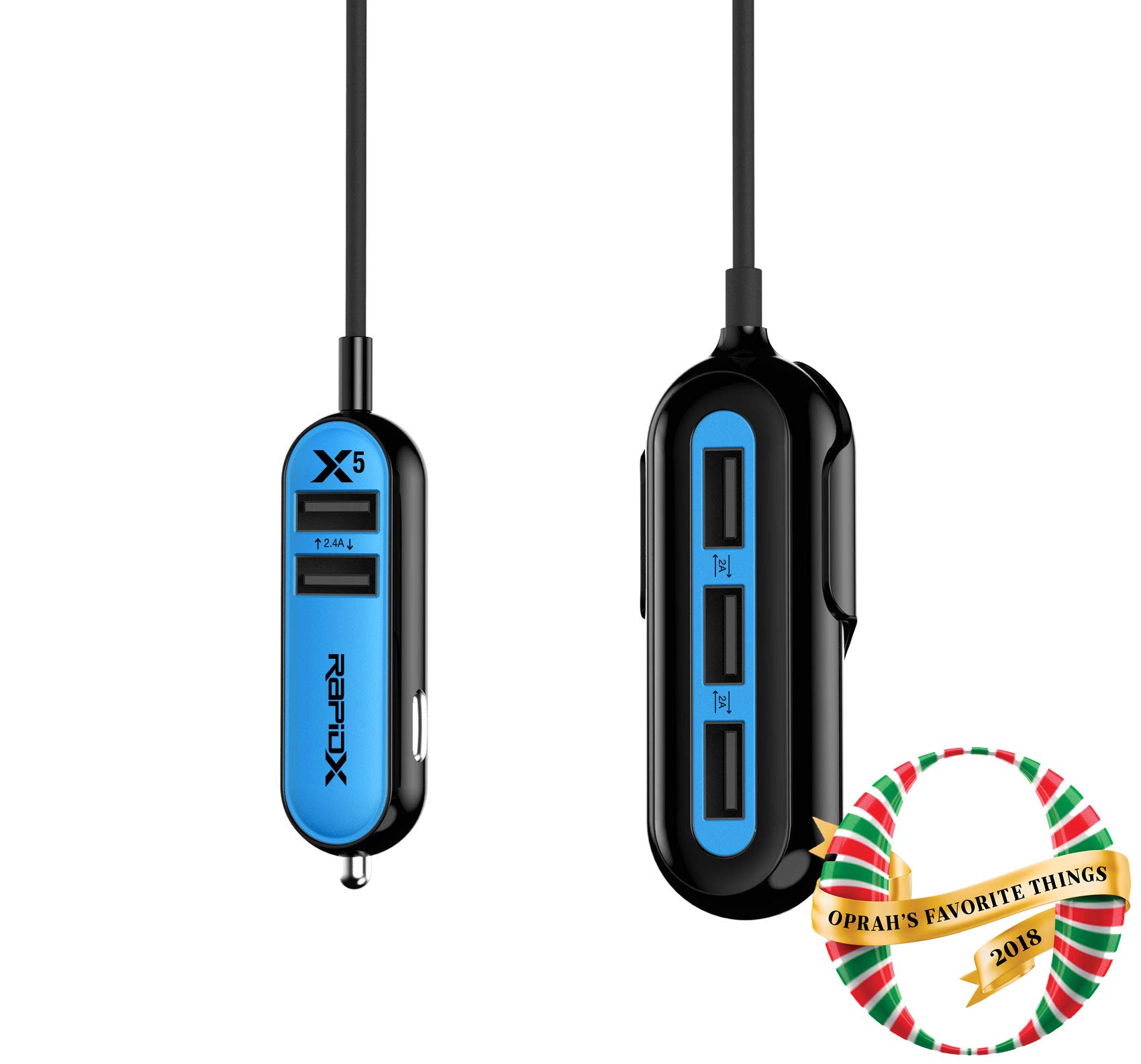 RapidX X5 Fast Car Charger with 5 USB Ports for iPhone, Samsung, Android Phones & Tablets - Blue | Quick Charging for Road Trips, Commuting & Travel Accessories