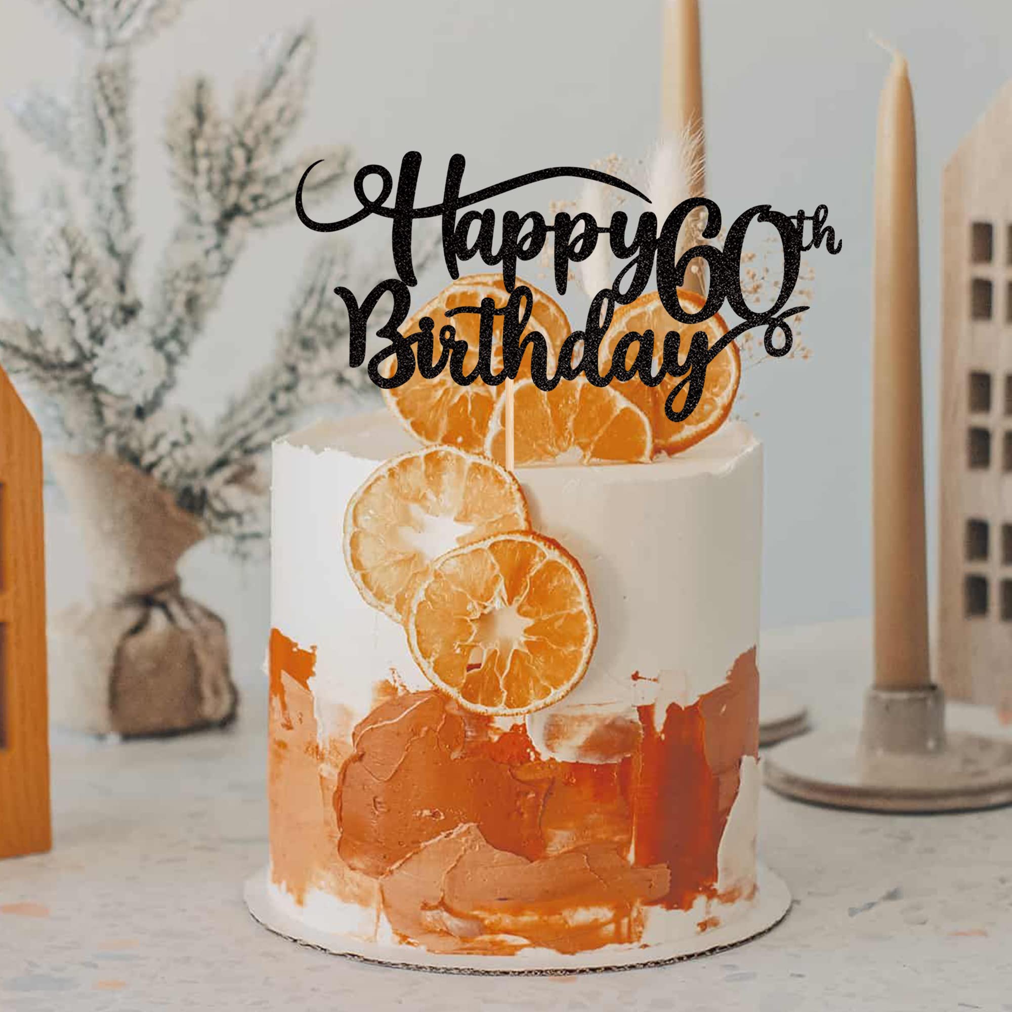 Rsstarxi 1 Pack Happy 60th Birthday Cake Topper - Glitter Number 60 Sixty Years Old Cake Decorations for Anniversary Party Supplies (Black) - Perfect for Milestone Birthday Celebrations, Retirement Parties & Golden Jubilee Events