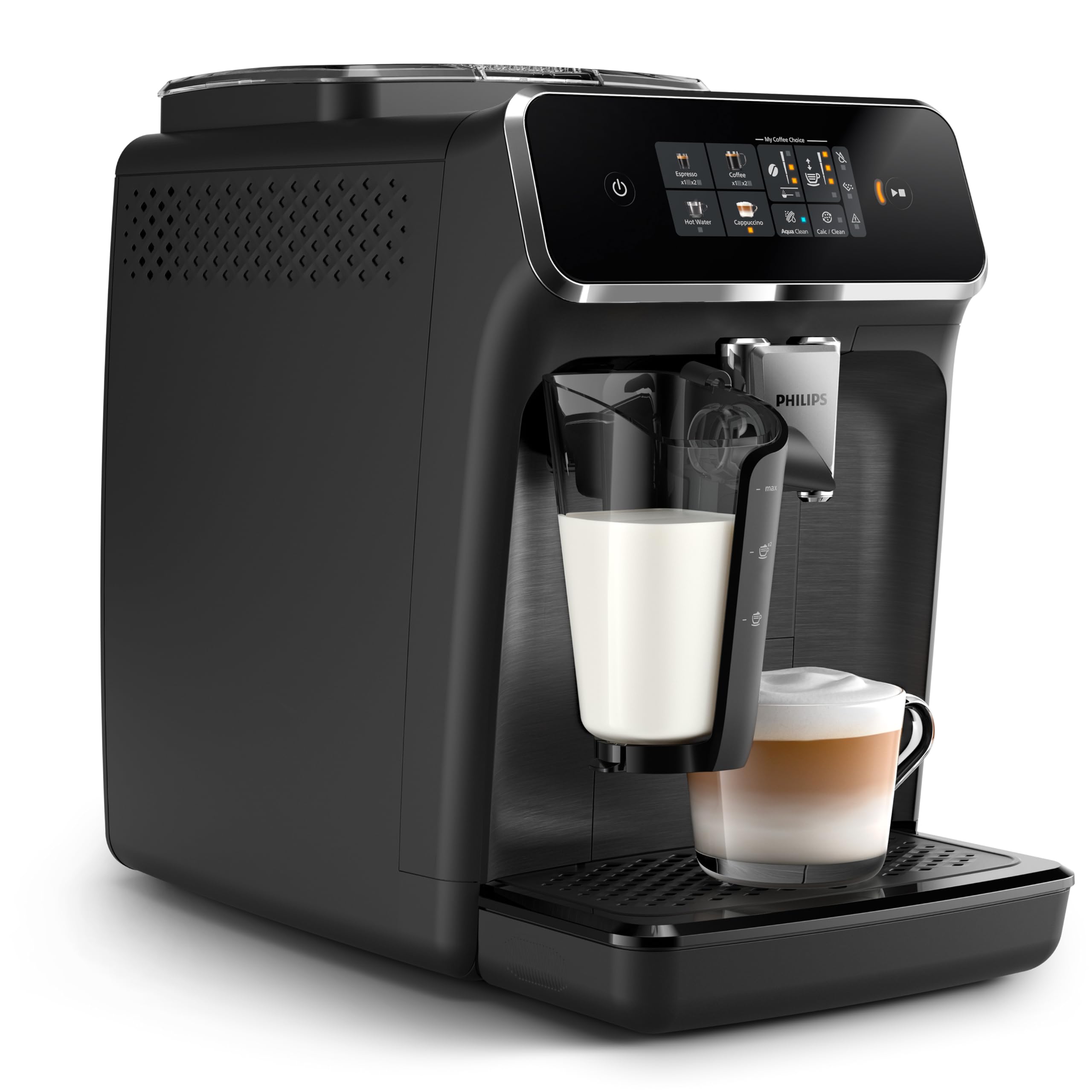 Philips 2300 Series Super Automatic Espresso Machine with Exclusive LatteGo Milk System, 3 Customizable Coffee Types, SilentBrew Quiet Extraction, Touch Display - Matte Black (EP2330/10) - Perfect for Home Baristas & Coffee Lovers