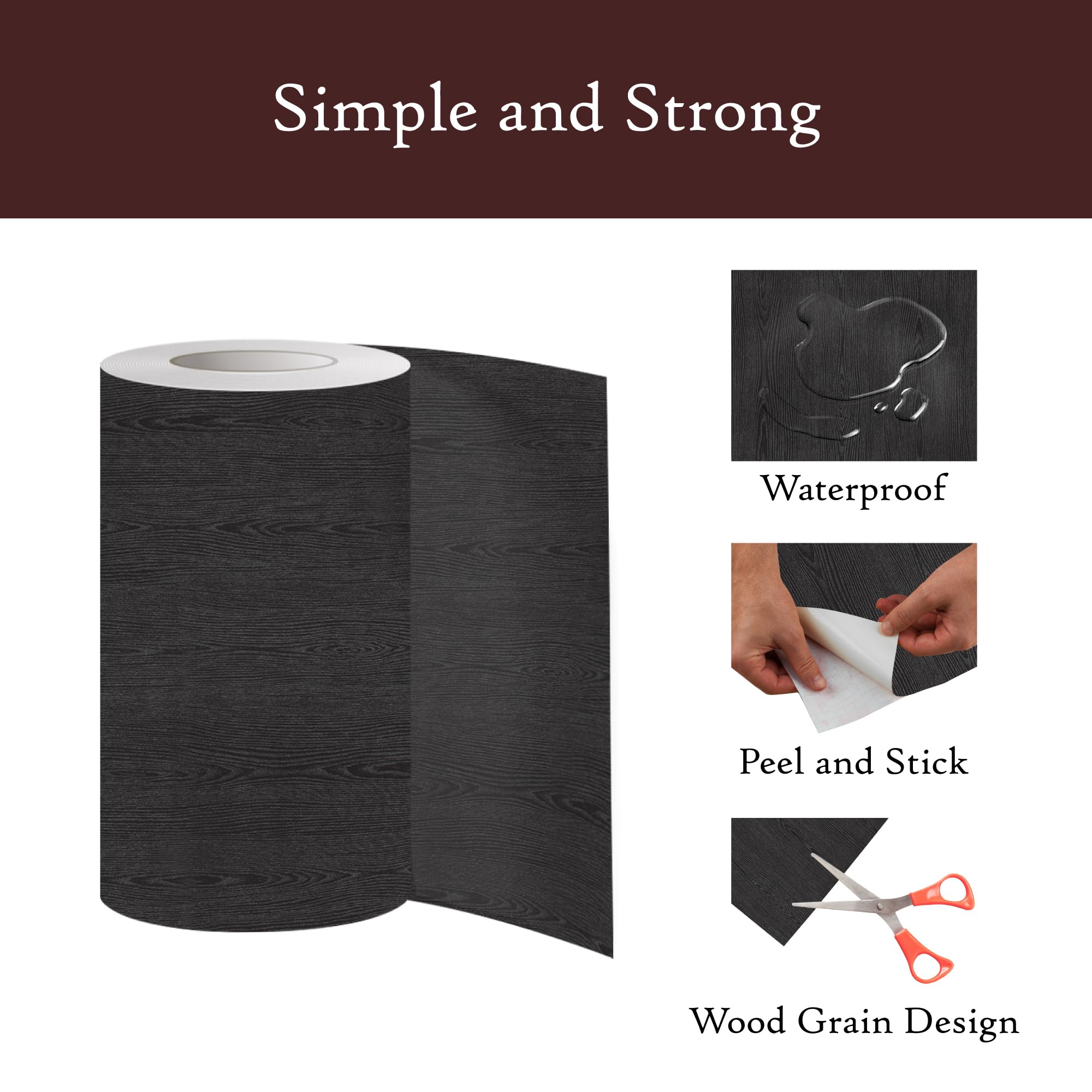 Black Wood Grain Peel and Stick Wallpaper Border - 1.97