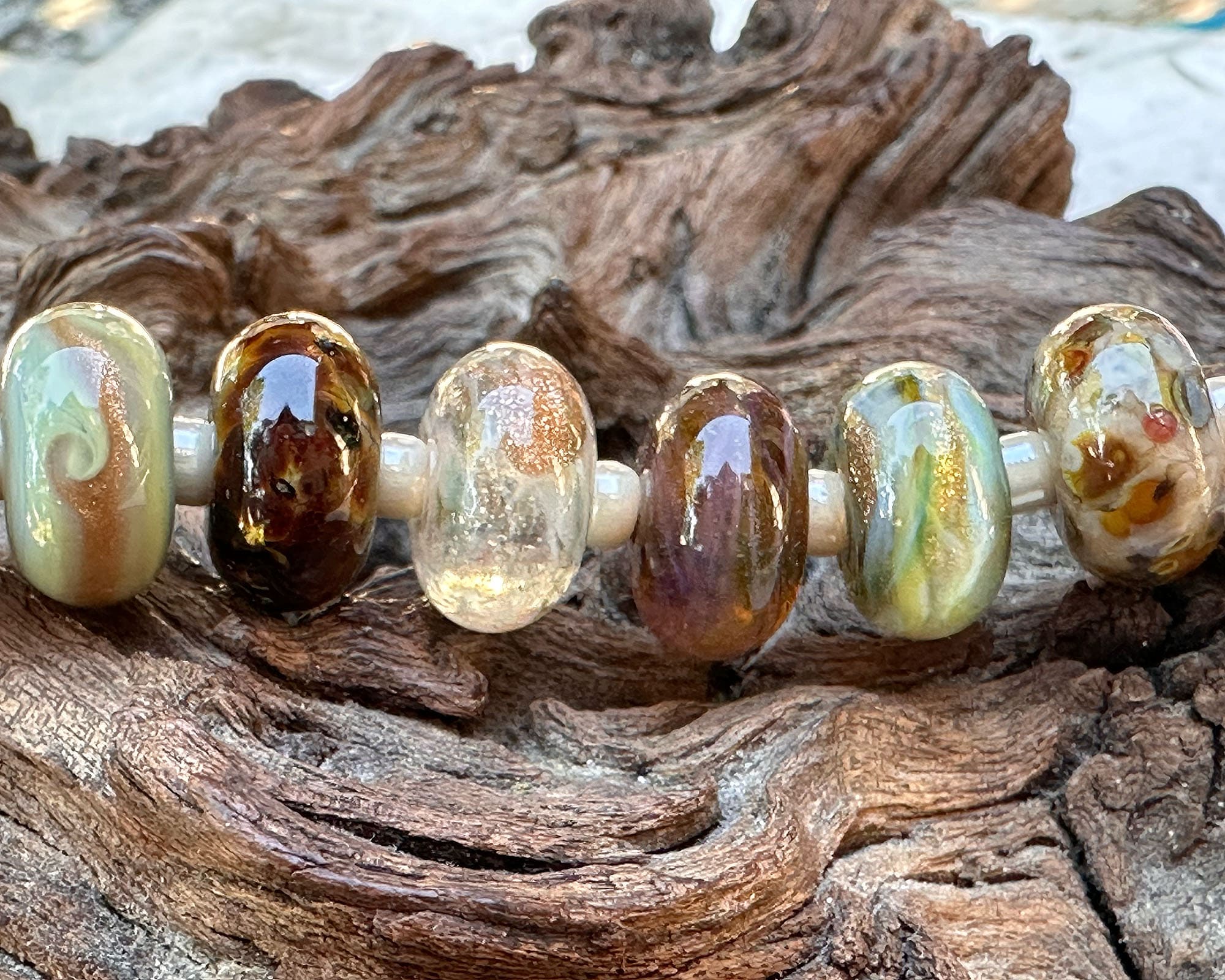 21 Forrest Gold Shimmer Lampwork Glass Beads for Jewelry Making - DIY Bracelet, Necklace & Craft Projects - Boho Style Bead Mix (SRA)