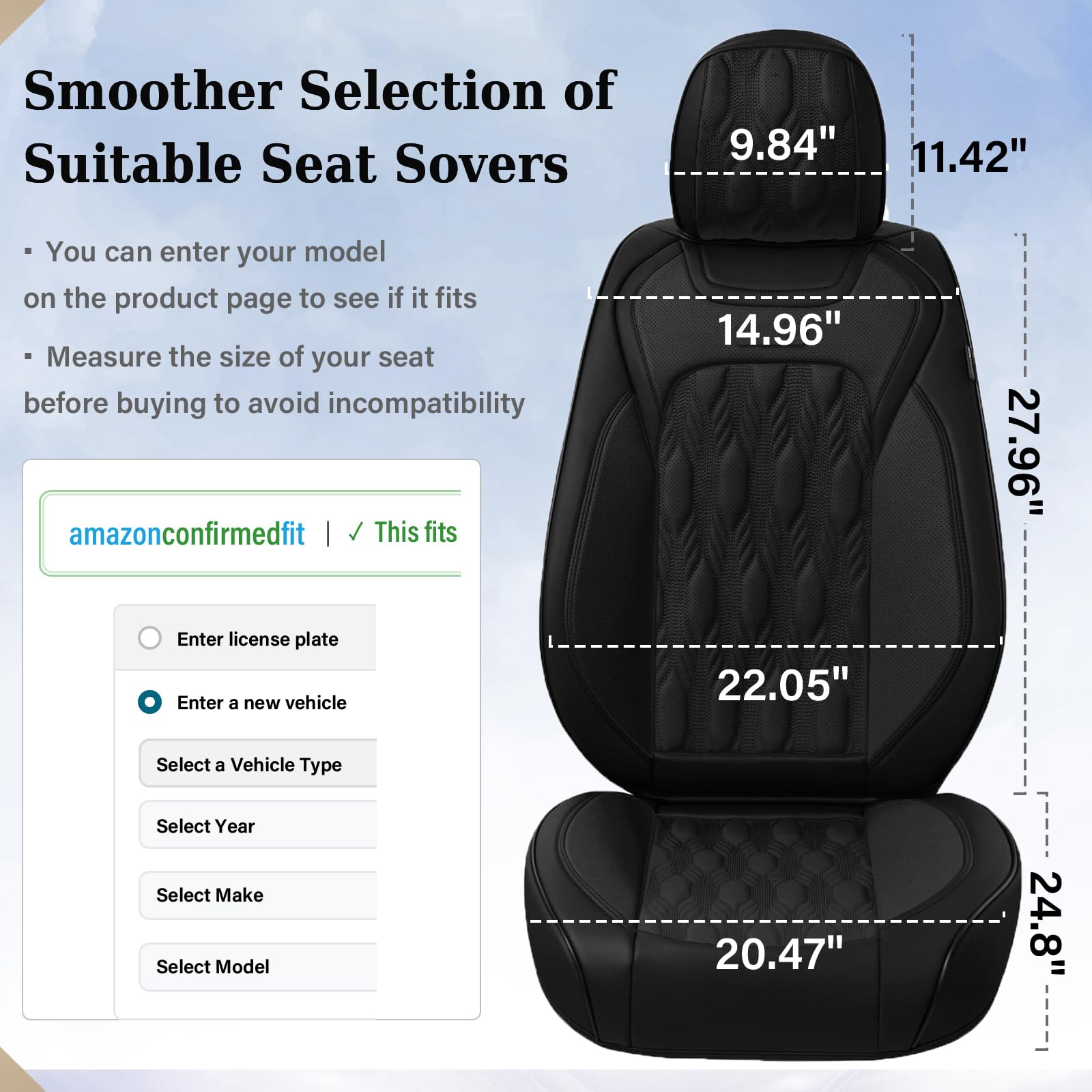 Premium Nappa Leather Car Seat Covers Full Set - Waterproof Luxury Seat Protector with Embossed Pattern, Universal Fit for Most Vehicles (Black) - Perfect for Daily Commute, Road Trips & Protecting Your Car Interior