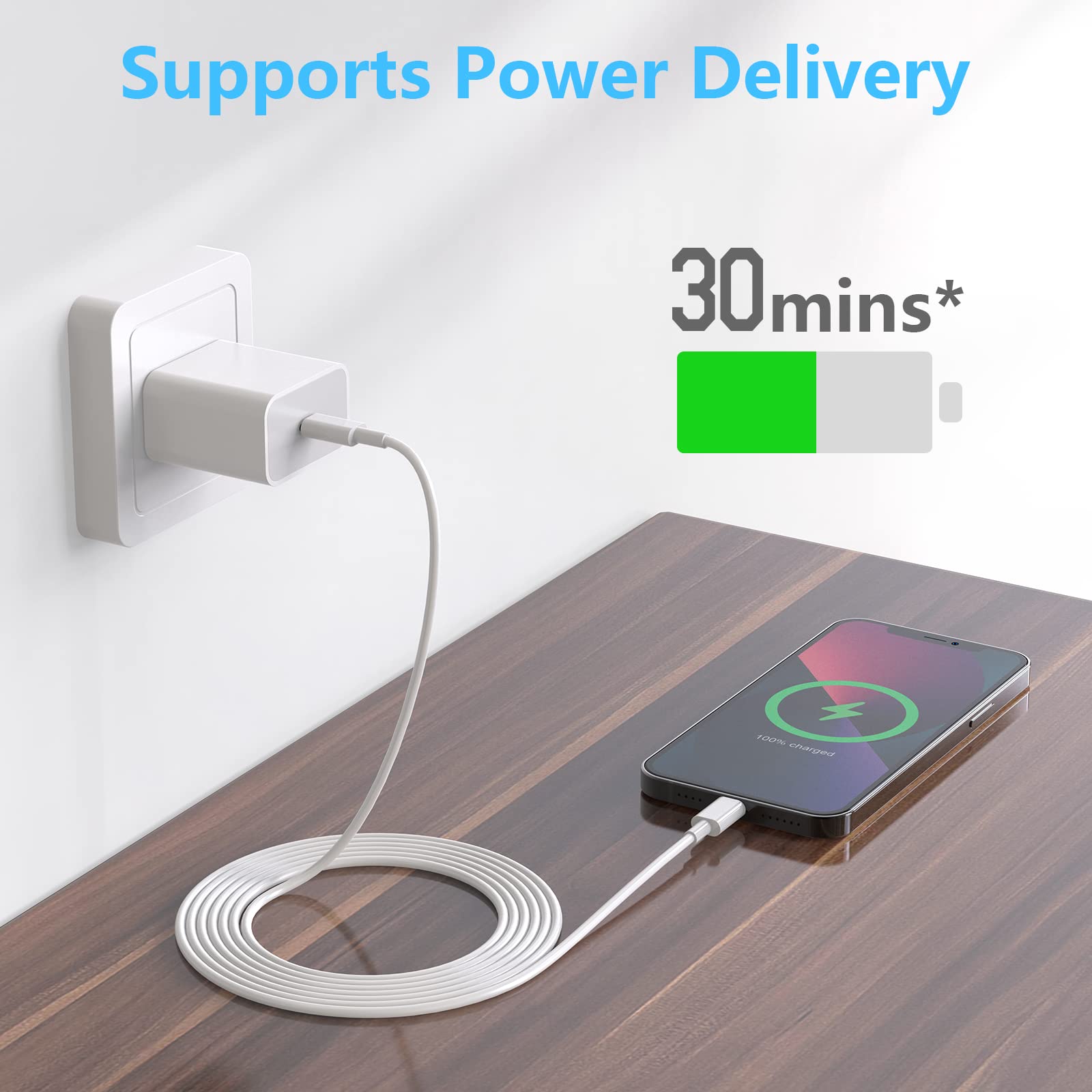4-Pack Apple MFi Certified USB C to Lightning Cable 6ft - Fast Charging Cord for iPhone 13/12/11/X/8/7 & iPad - Perfect for Home, Office, Car and Travel Charging
