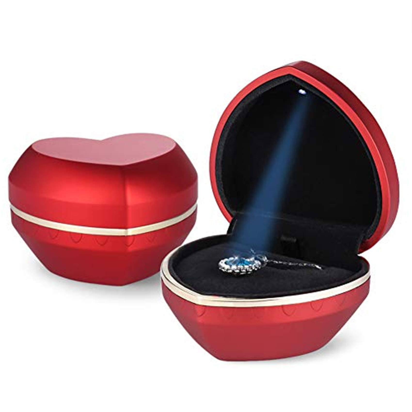 Elegant LED Jewelry Gift Box - Velvet Necklace Pendant Display Case with LED Light for Wedding, Engagement, Valentine's Day Gifts - Perfect for Jewelry Storage & Presentation (Red)