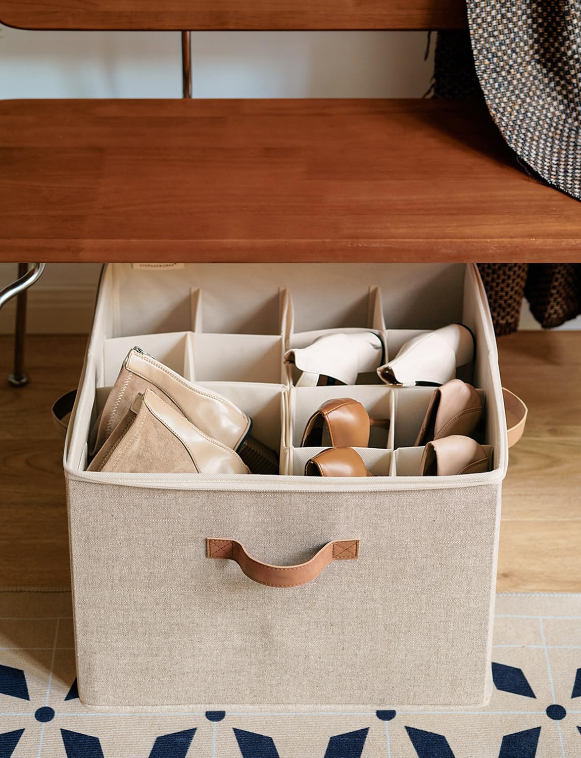 StorageWorks 16-Pair Shoe Organizer for Closet - Adjustable Dividers & Clear Cover - Brown & Beige Shoe Cubby Storage - Perfect for Bedroom, Entryway, or Dorm Organization