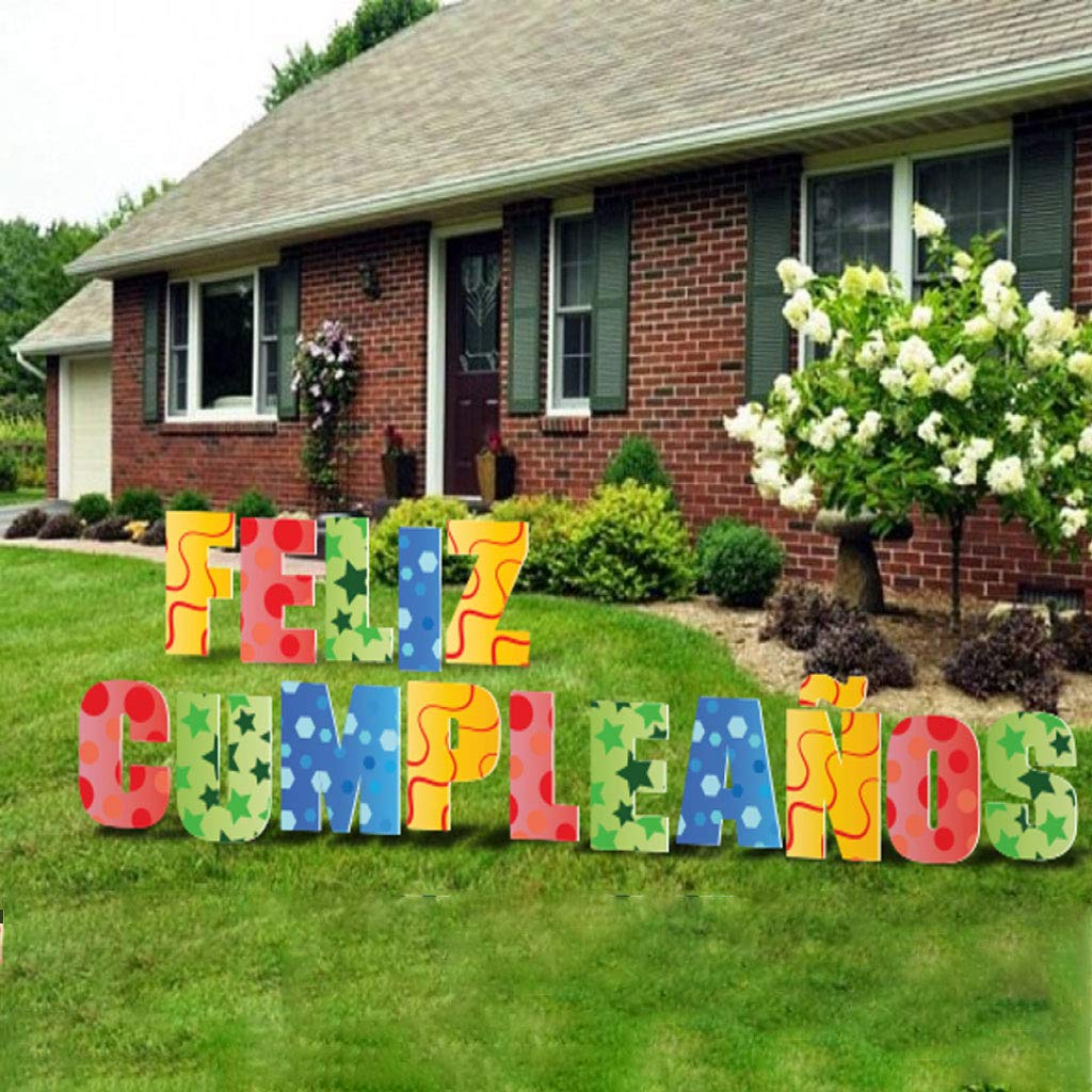 Feliz Cumpleaños Happy Birthday Yard Sign - 20 Inch Large Outdoor Letters with Stakes, Waterproof Corrugated Plastic Birthday Decoration for Lawn, Garden Parties & Spanish Themed Celebrations