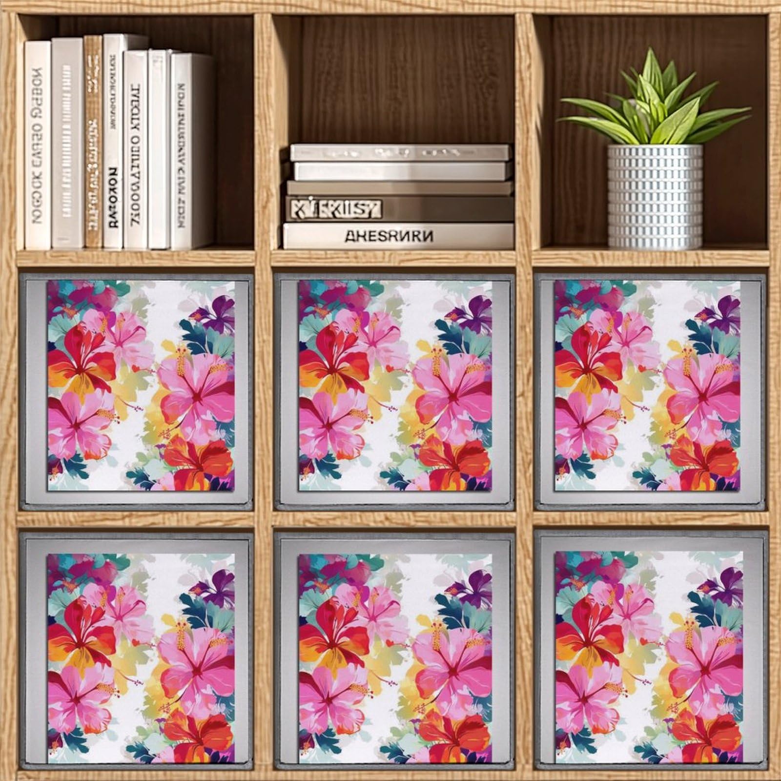 6-Pack Hawaiian Flower Print Collapsible Storage Bins with Handles - Large Closet Organizer Baskets for Clothing, Toys & Home Organization | Perfect for Bedroom, Nursery & Dorm Storage Solutions