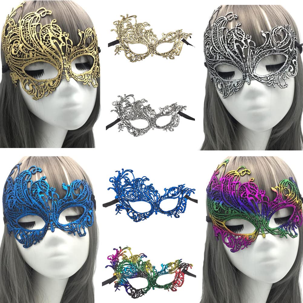 Honkenda 4-Pack Multicolored Venetian Lace Masquerade Masks for Women - Elegant Carnival, Ball, Halloween & Cosplay Costume Accessories | Perfect for Mardi Gras, Themed Parties & Costume Events