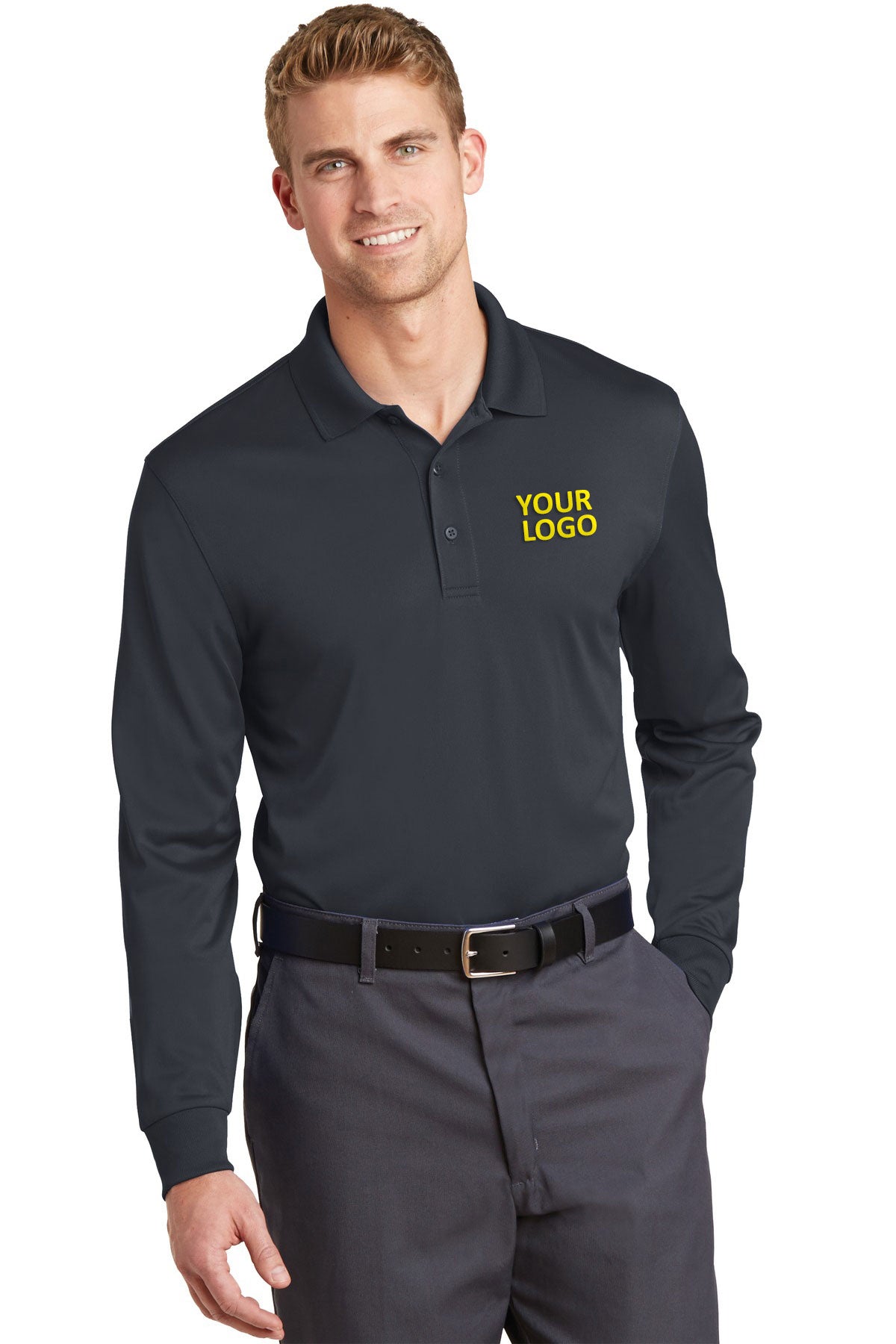 CornerStone Snag Proof Long Sleeve Polo Shirt for Men - Durable & Comfortable Charcoal Gray Workwear - Perfect for Office, Golf & Outdoor Activities