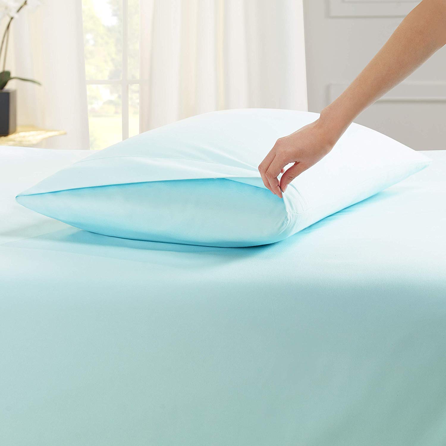 Luxury 1800TC Egyptian Cotton Queen Sheet Set - 6PC Sky Blue for Bedroom Comfort