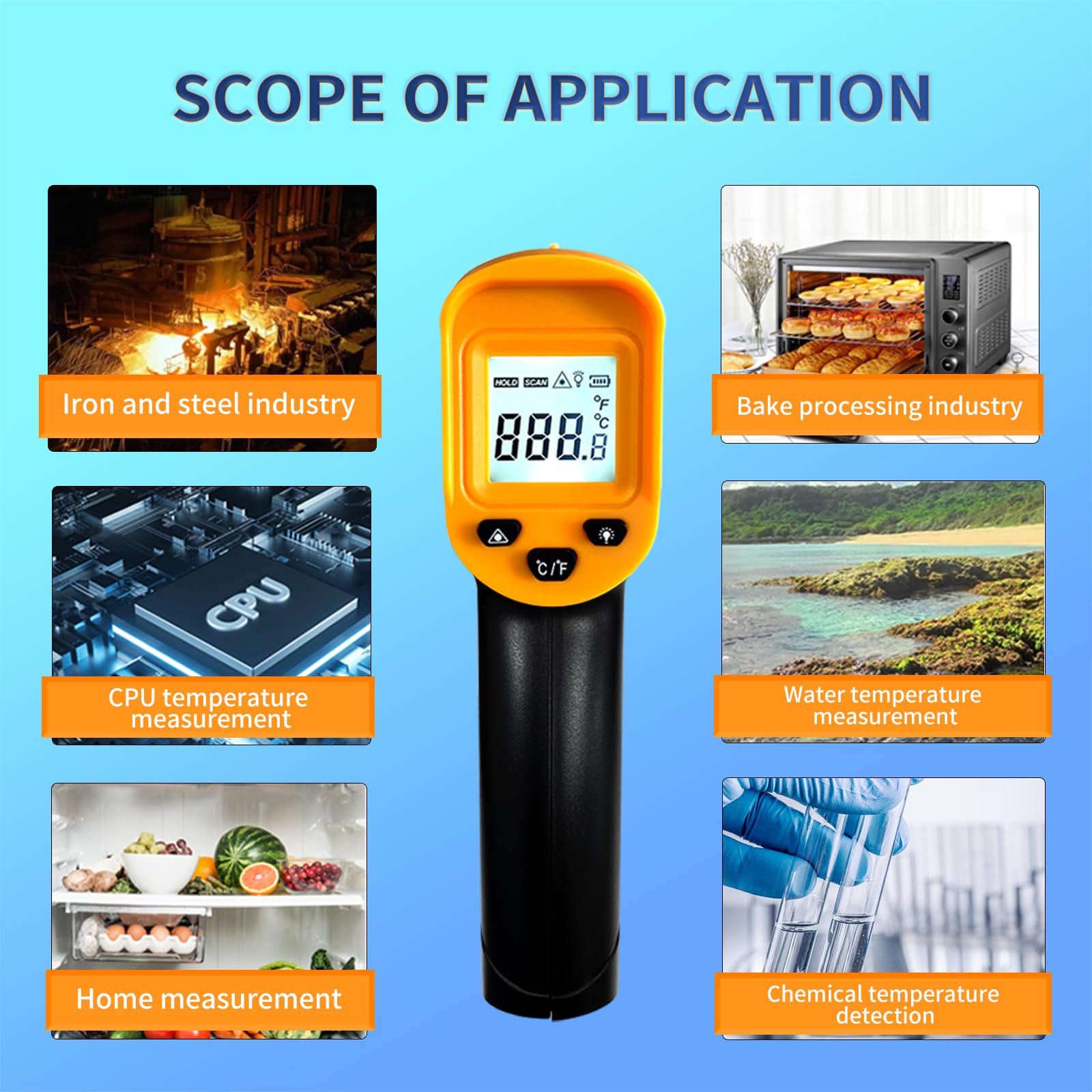 Non-Contact Infrared Thermometer Gun -58°F to 1112°F for Cooking, BBQ, Pizza Oven & Meat - Digital Laser Temperature Gun for Kitchen, Grilling, Baking & Food Safety (Not for Human Use)