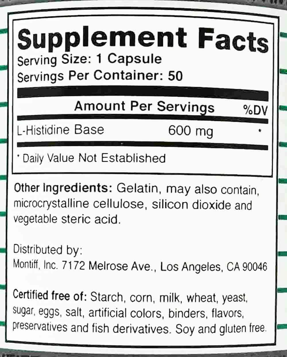 Pure L-Histidine 600mg - 50 Capsules | Amino Acid Supplement for Muscle Recovery & Immune Support | Pre-Workout & Post-Workout Nutrition