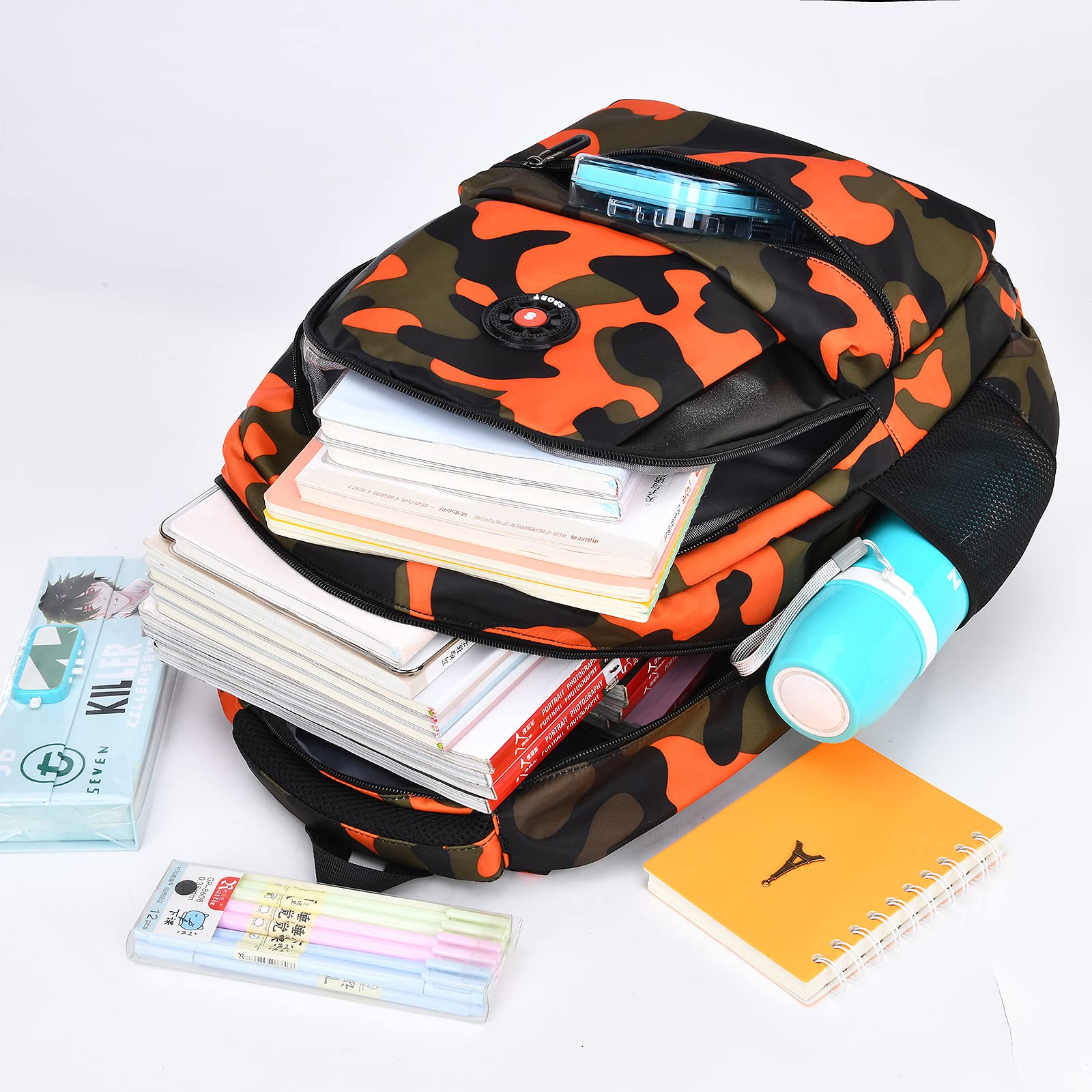 CY Camo Orange Backpack for School, Travel & Outdoor - Christmas Gift for Kids