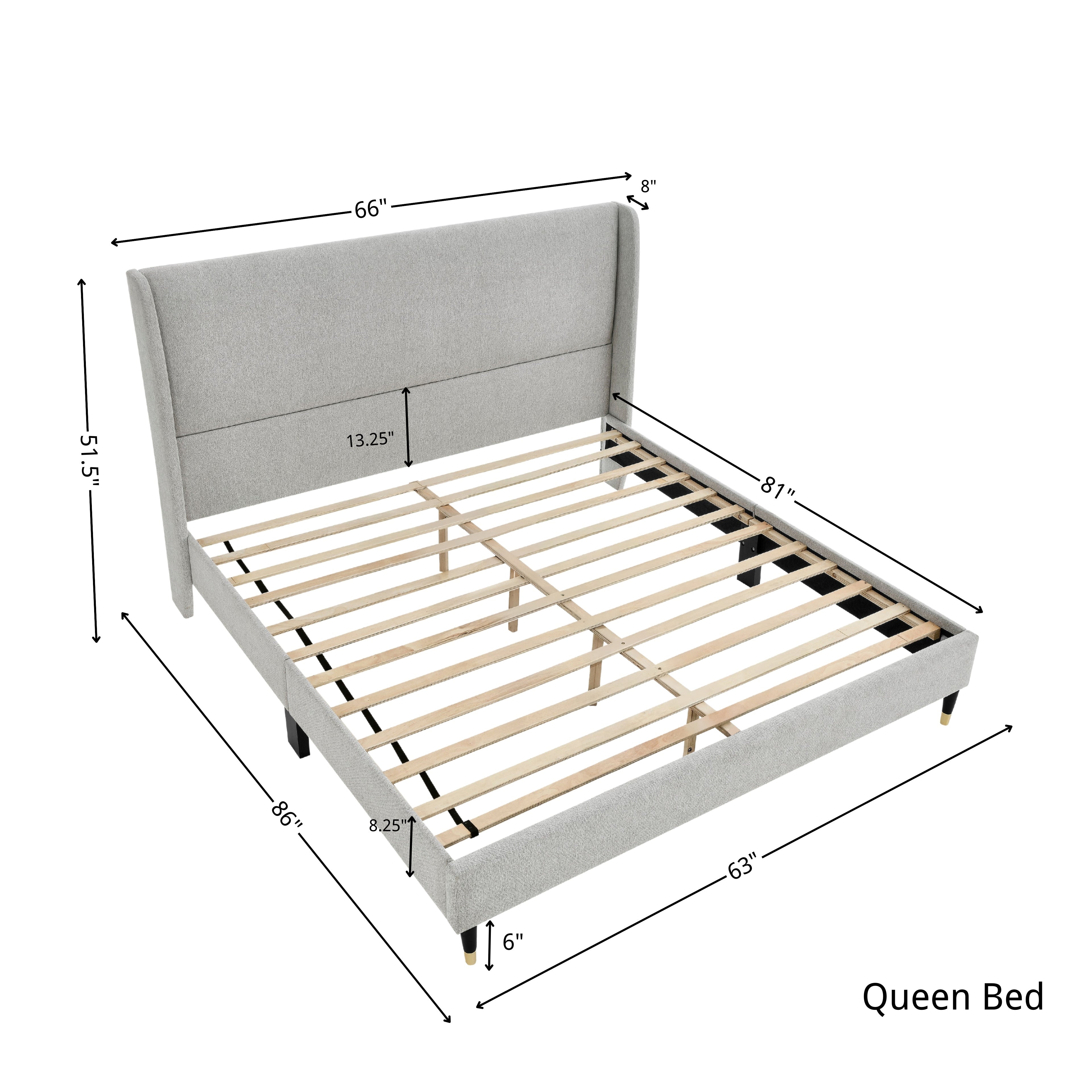 Roundhill Furniture Arles 3-Piece Upholstered Bedroom Set - Wingback Platform Bed with 2 Nightstands for Master Bedroom, Guest Room & Apartment Decor