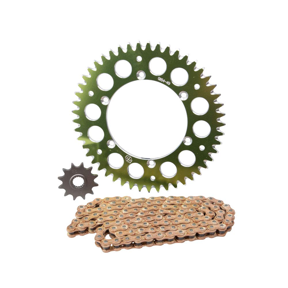 Alloy Kit & Gold Plated MX Race Chain Green Rear Sprocket - High Performance Motorcycle Sprocket Kit for Dirt Bikes, ATVs & Off-Road Racing - Durable Alloy Construction with Gold Plating for Enhanced Style & Protection