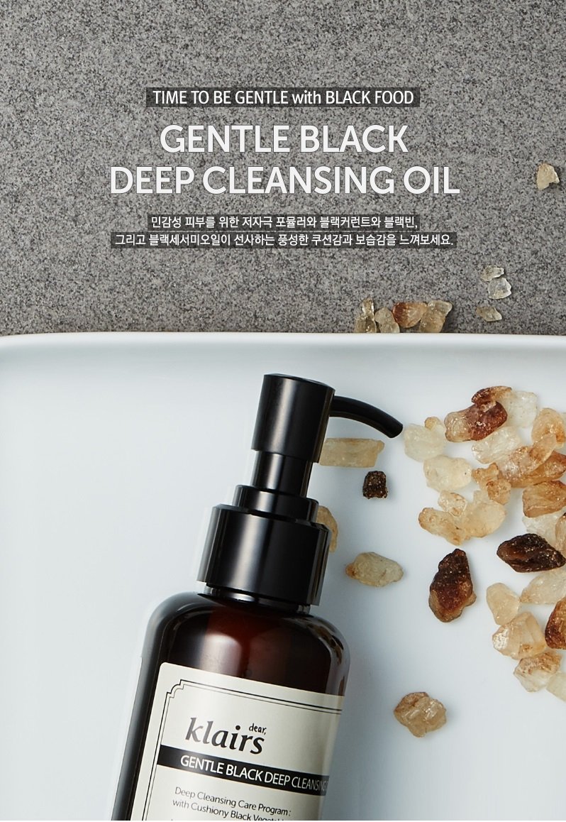 Klairs Gentle Black Cleansing Oil - Deep Cleansing Facial Oil for All Skin Types | Remove Makeup & Impurities | Perfect for Nighttime Skincare Routine