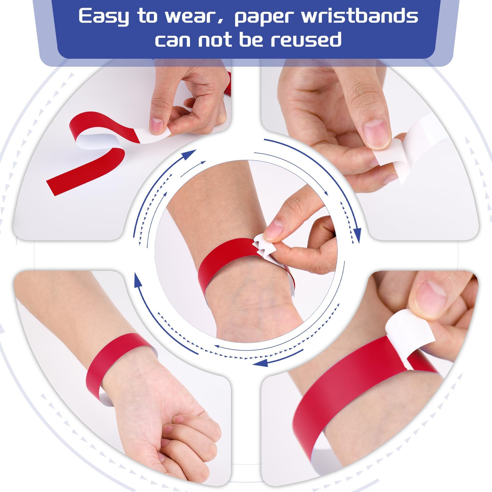 2000 Pcs Waterproof Neon Red Paper Wristbands - Adhesive Concert & Event Identification Bands for Parties, Festivals, Clubs, and Outdoor Gatherings (Red)