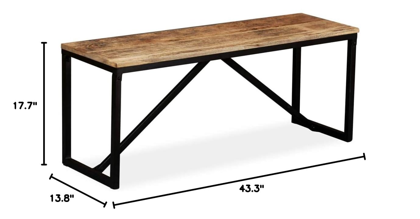 Vintage Industrial Style Mango Wood Dining Bench with Steel Legs - 43.3