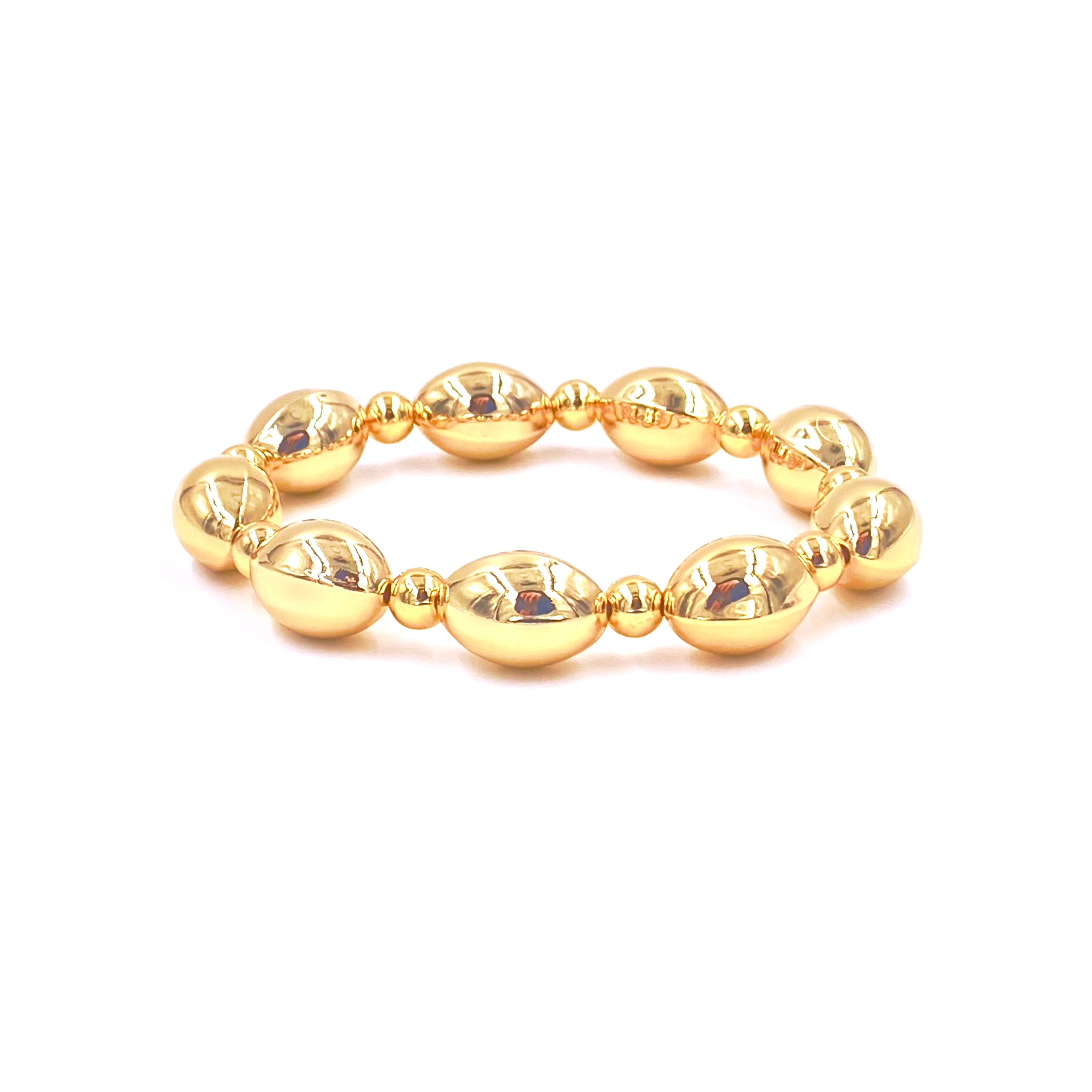 Ashley Gold Stainless Steel Oval & Round Beaded Stretch Bracelet for Women - Elegant Jewelry Gift for Party, Wedding & Everyday Wear