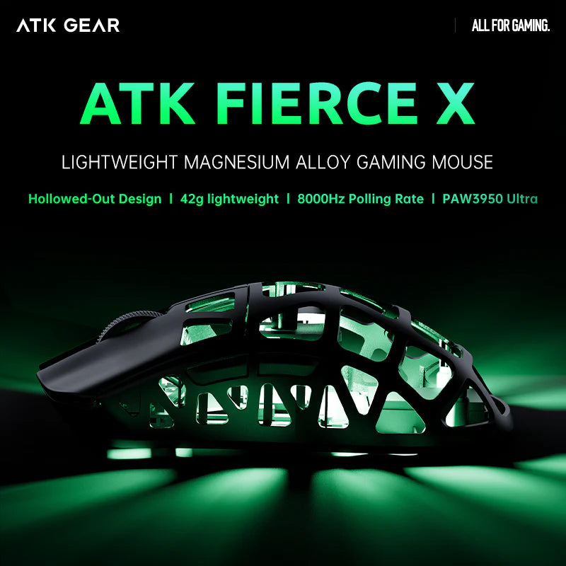 ATK FIERCE X Magnesium Wireless Gaming Mouse - Lightweight Ergonomic Design for PC & Mac - Perfect for FPS, MOBA & Esports Gaming