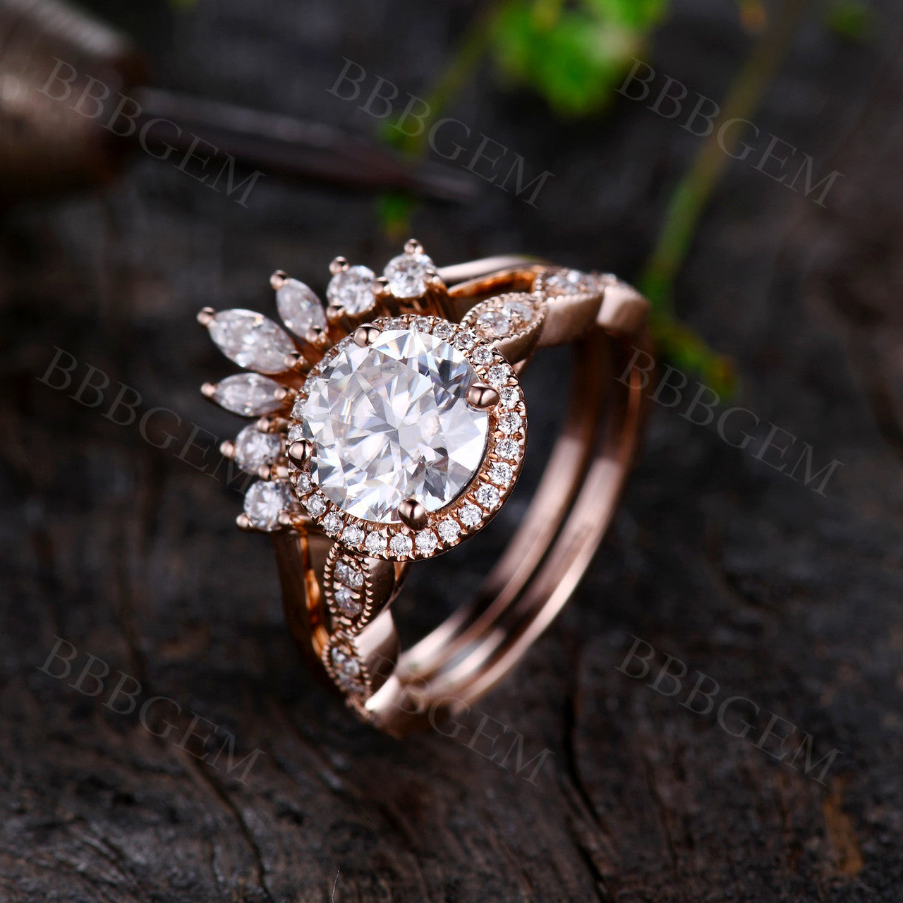 1.25 Carat Art Deco Round Cut Moissanite Engagement Ring & Wedding Band in Rose Gold - Perfect for Proposals, Anniversaries, and Bridal Jewelry Sets