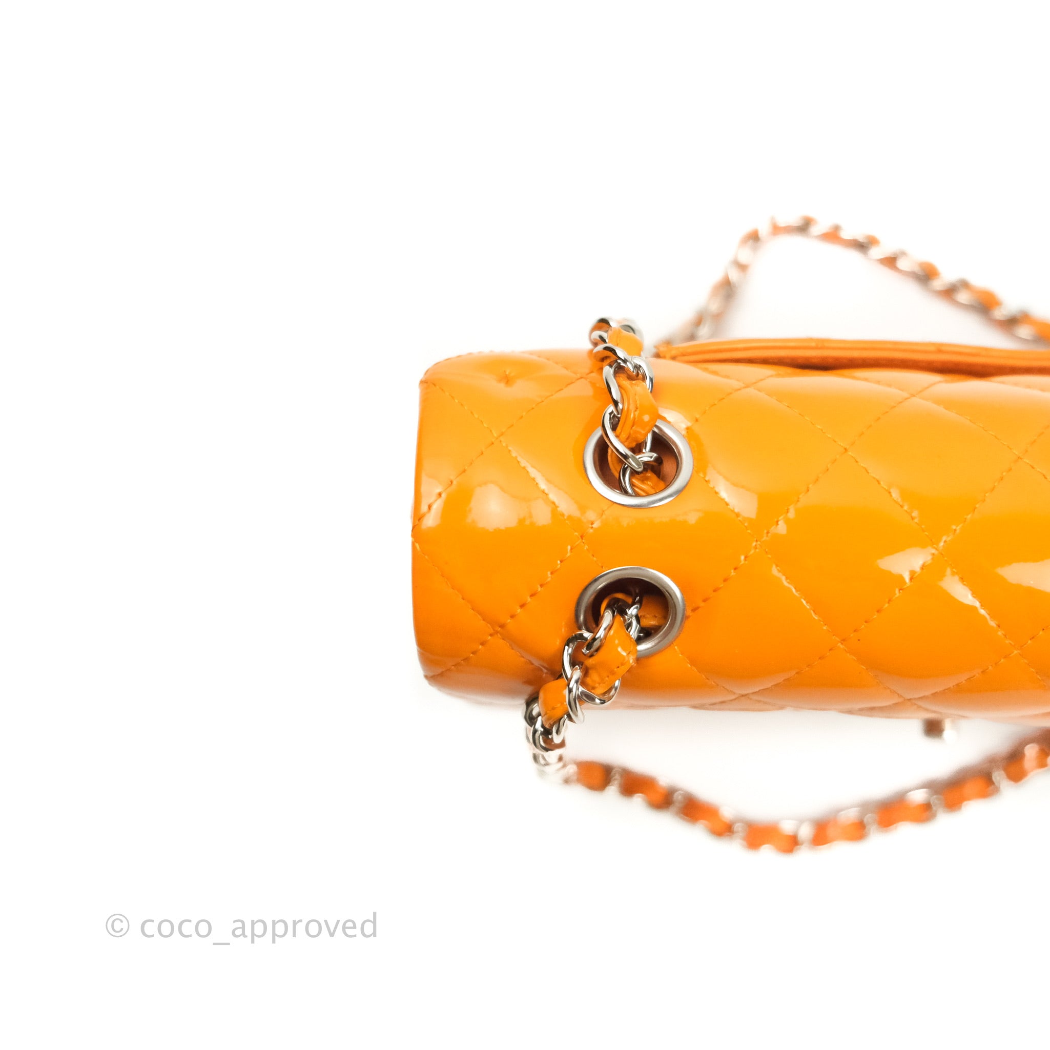 Chanel Classic M/L Medium Double Flap Bag in Orange Patent Leather with Silver Hardware - Perfect for Evening Events & Luxury Fashion Accessories