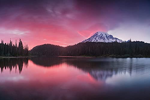 Sunset Mountain Forest Shadow on Lake