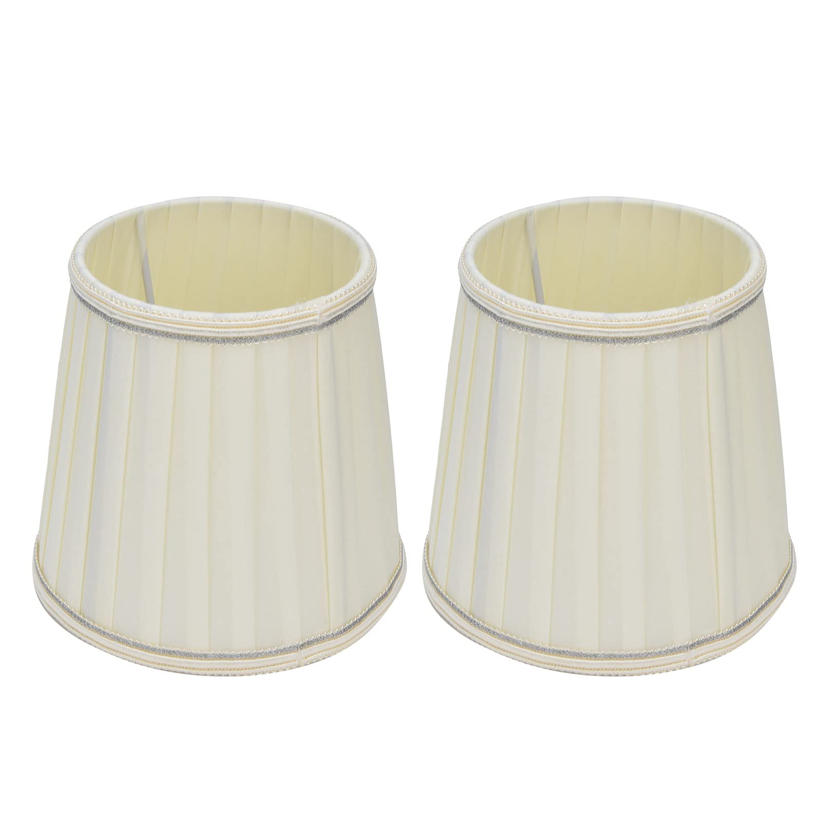 2Pcs Beige Fabric Lampshade with Silver Edge - European Style E14 Screw Socket Shade for Candlestick, Floor, Table, Wall Lamps & Chandeliers - Perfect for Living Room, Bedroom & Office Decor