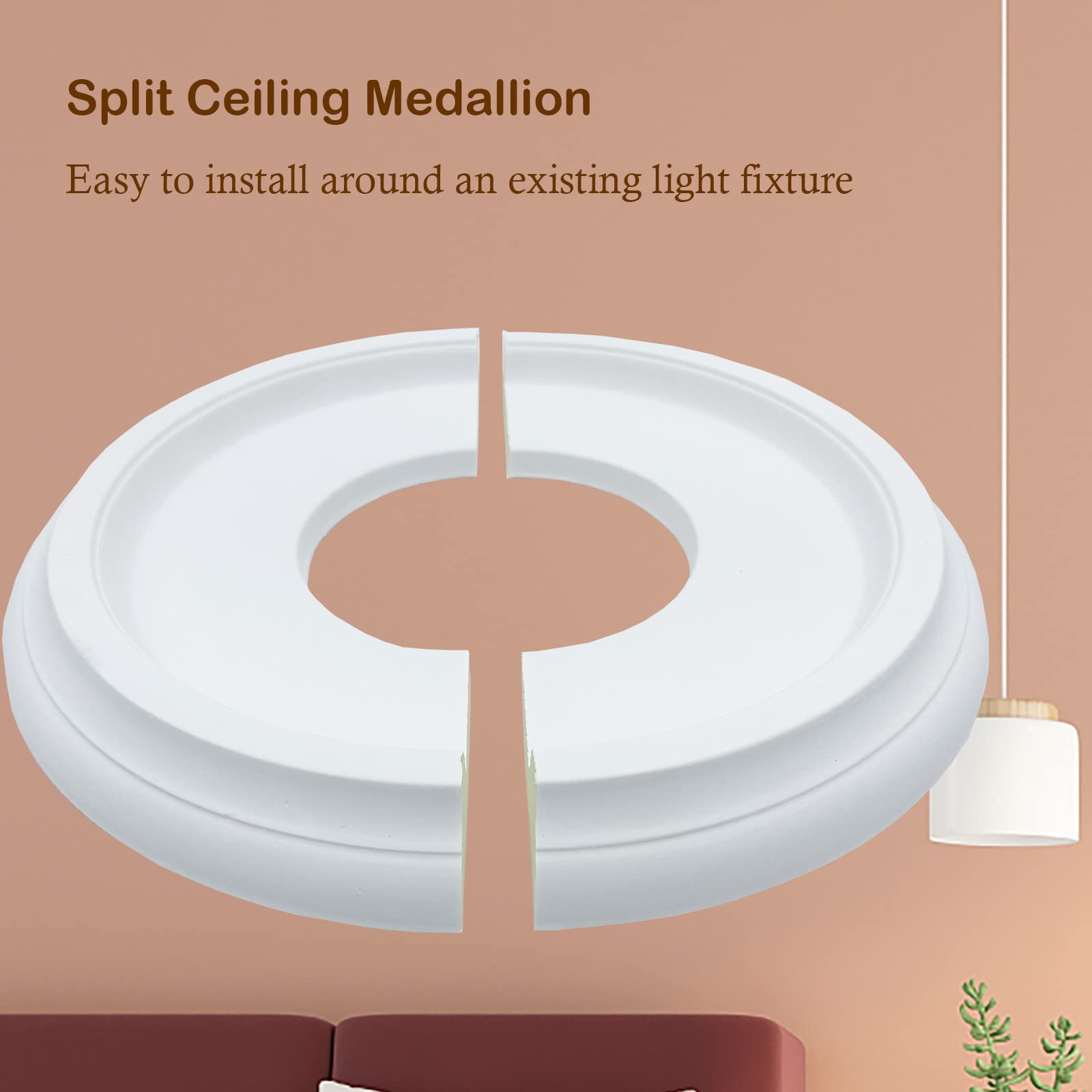 Wikmily 10 Inch White PU Ceiling Medallion - Smooth Finish Split Design for Light Fixtures & Ceiling Fans - Perfect for Living Room, Bedroom & Dining Room Decor