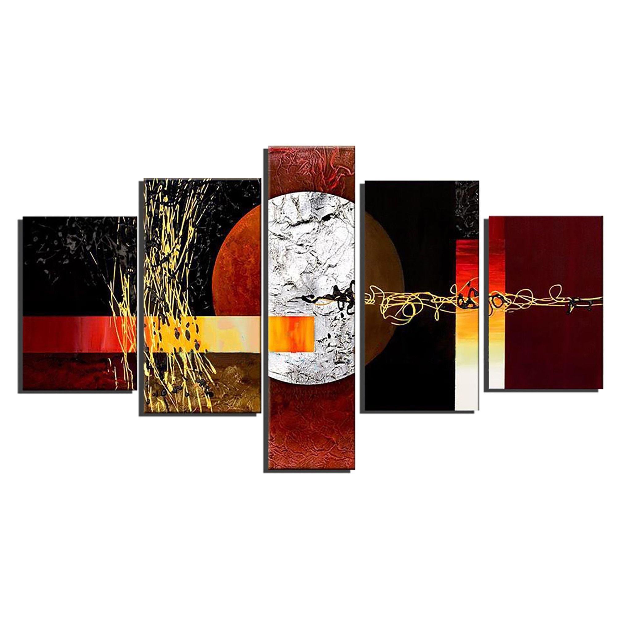 Designart Handpainted Abstract Geometric Canvas Wall Art - 5 Piece Set for Modern Living Room & Office Decor