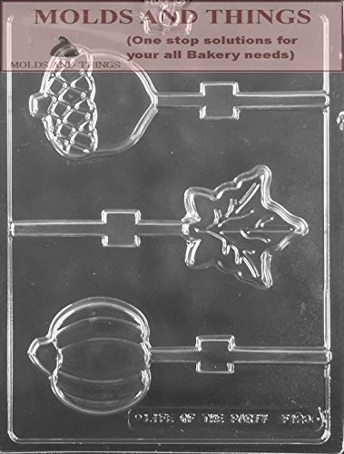 Halloween Fall Assortment Lollipop Mold Set - Pumpkin, Leaf & Acorn Chocolate Candy Molds with Copyrighted Candy Making Instructions - Perfect for DIY Halloween Treats, Autumn Party Favors & Seasonal Baking