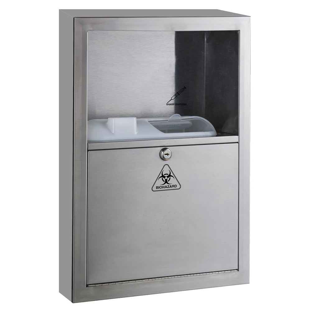 Bobrick B350169 1.35 Gallon Sharps Disposal Container - Surface Mounted Satin Finish for Safe Needle Disposal in Hospitals, Clinics & Home Healthcare