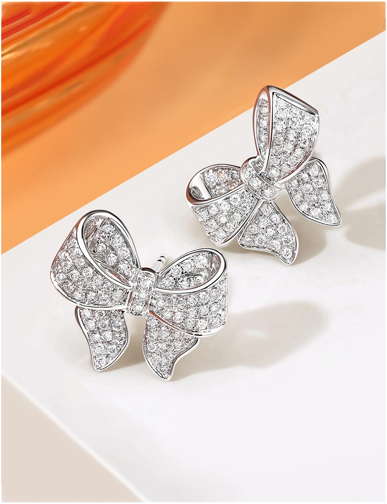 Gold & White Gold Bow Stud Earrings for Women - CZ Crystal Bow Knot Earrings - Elegant Gift for Bridesmaids, Birthday, Anniversary & Everyday Wear