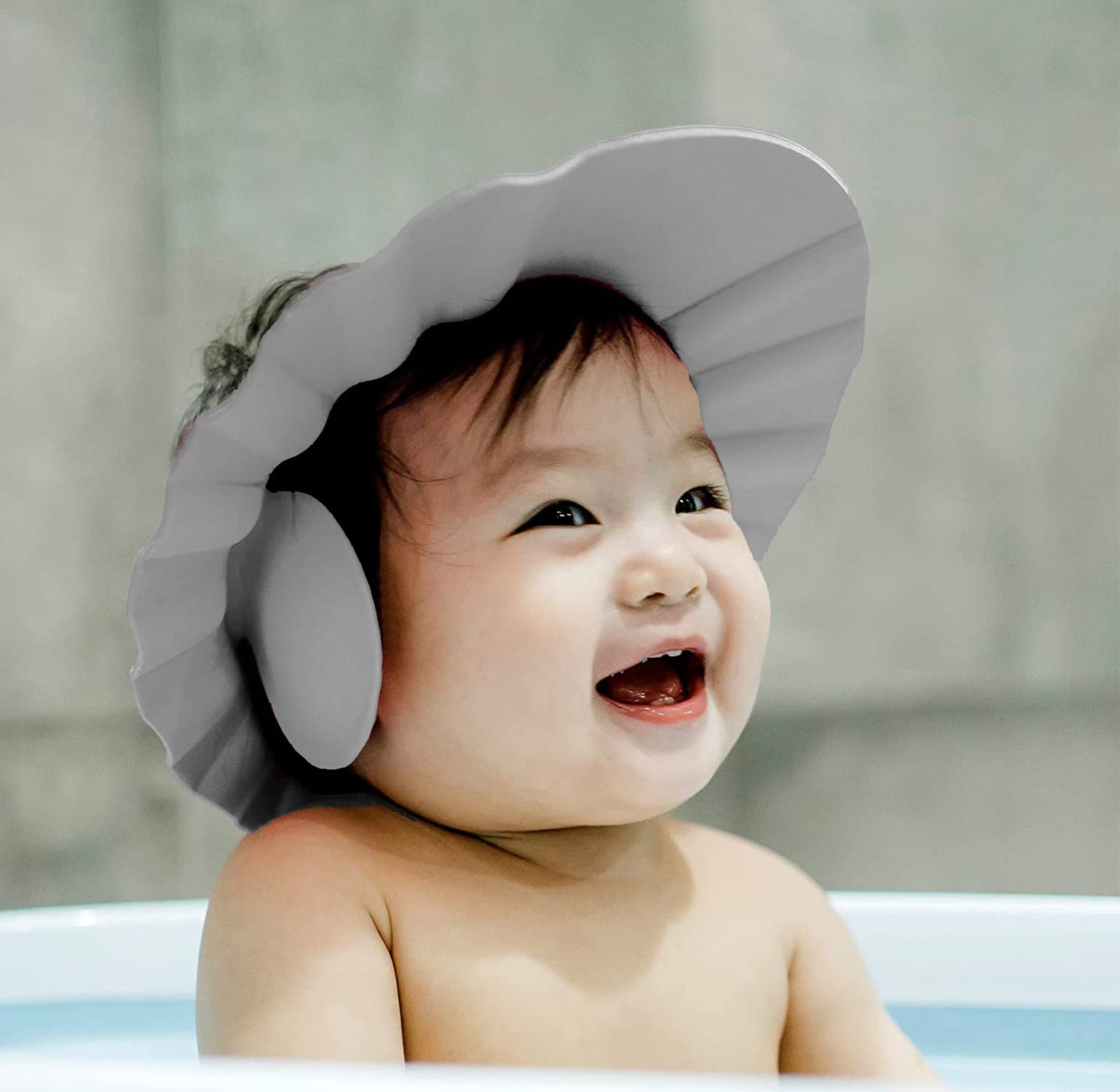 Kuber Industries Adjustable Rubber Shower Cap for Kids - Waterproof Hair Protection (Grey) 54KM4198 | Perfect for Bathing, Swimming & Hair Care